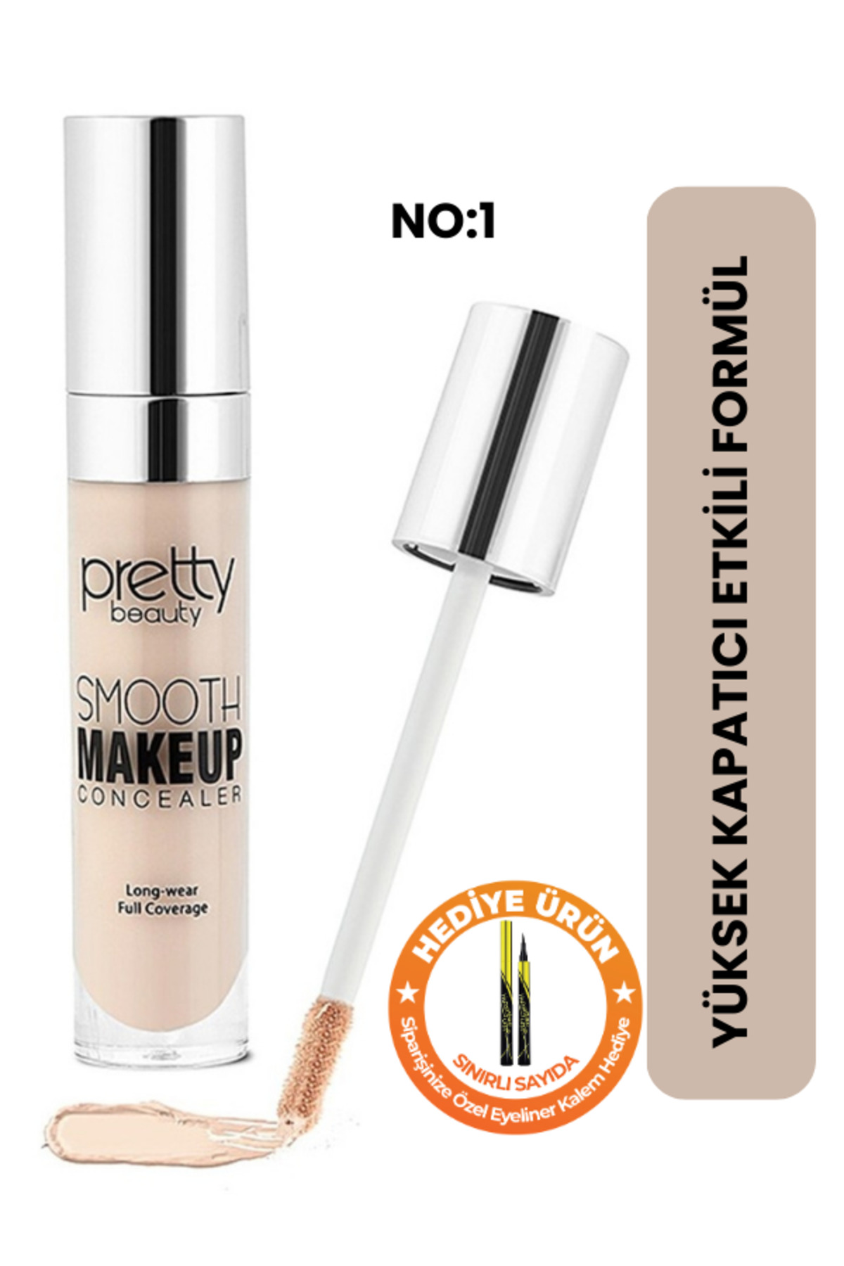 Güzellik Deposu Uzun Süre Kalıcı, Tam Kapatıcı Likit Concealer Gözaltı Kapatıcı No:1 Açık - Hediye Eyeliner