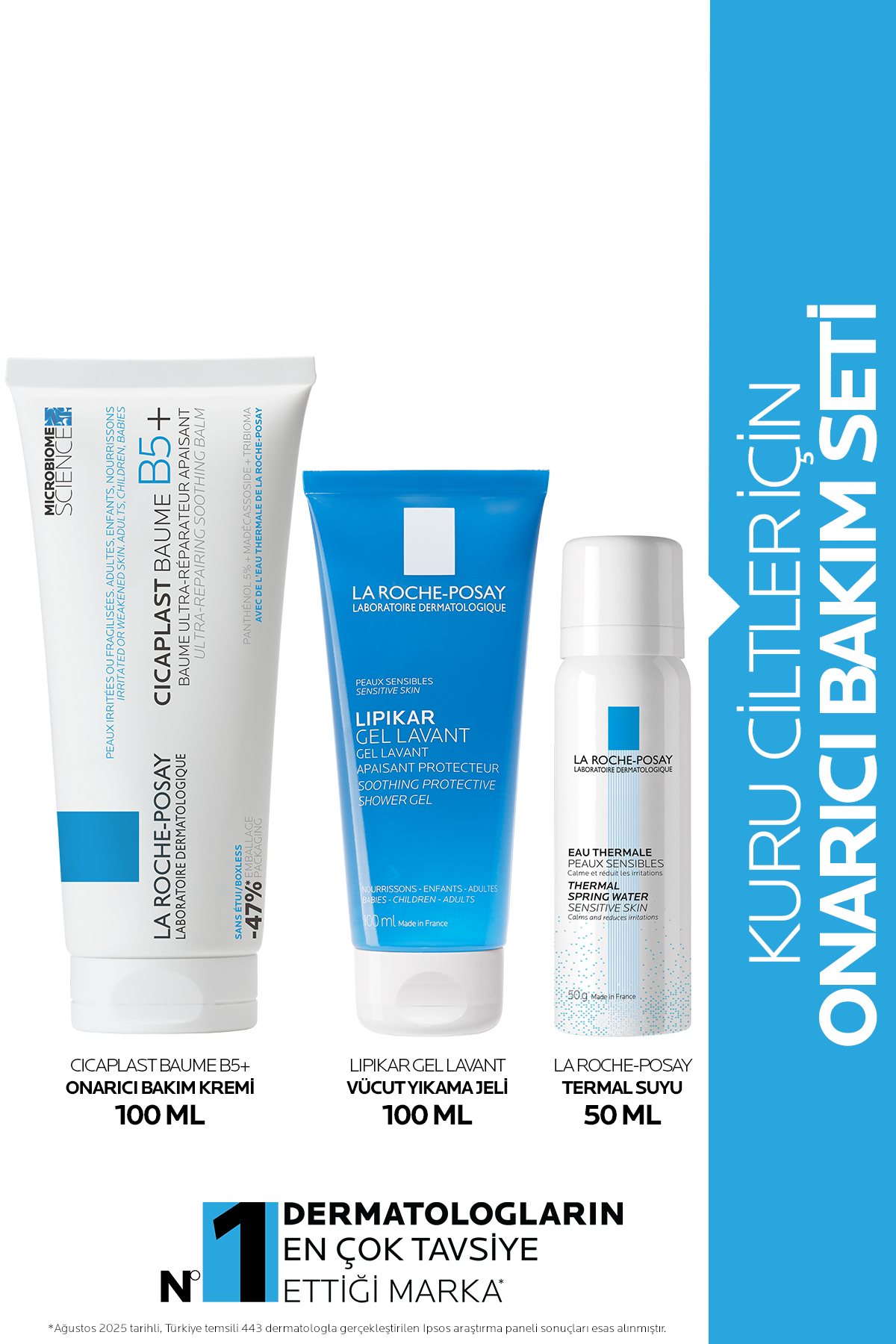 La Roche Posay Onarıcı Cilt Bakım Seti: Cicaplast Onarıcı Bakım Kremi 100ml&Lipikar Yıkama Jeli 100ml&Termal Su50ml
