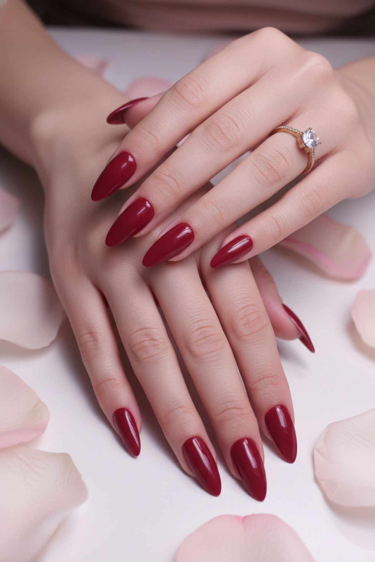 Easy Beauty 24 Adet Badem Koyu Bordo Takma Tırnak Seti Orta Uzunlukta 908