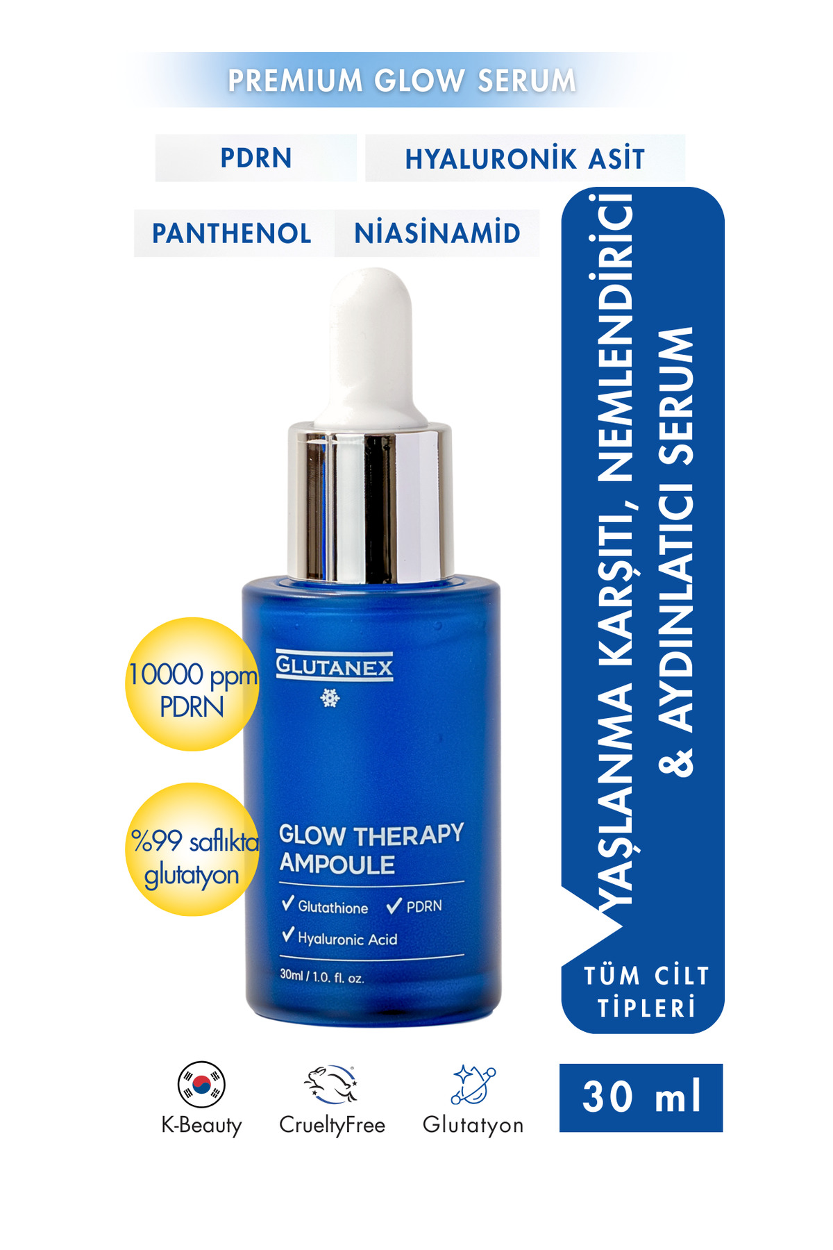 GLUTANEX Glow Therapy Ampoule 30 ml – 10,000 ppm PDRN Yoğun Aydınlatıcı Ampul Serum