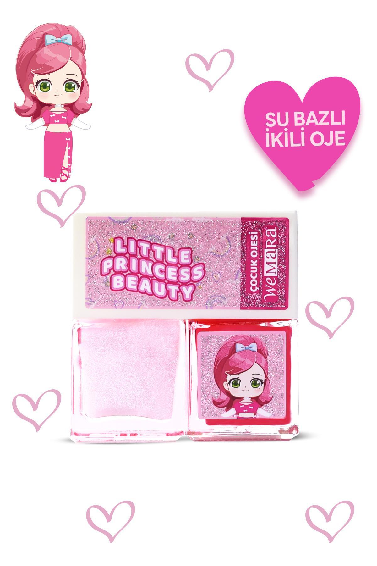 WeMara LITTLE PRINCESS SU BAZLI PEMBE OJE & GLITTERLI OJE PEMBE SET 2 LI (2*8 ML)