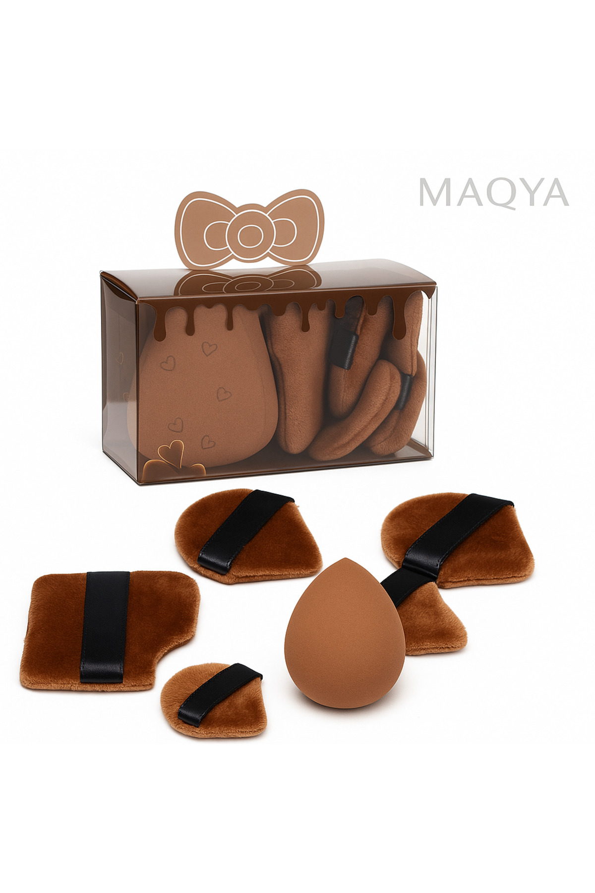 MAQYA KOZMETİK ÖZEL SERİ Çikolata Makyaj Sünger Seti 7 PARÇA -(ALLIK , PUDRA , FONDÖTEN , HİGHLİGHTER , KAPATICI)