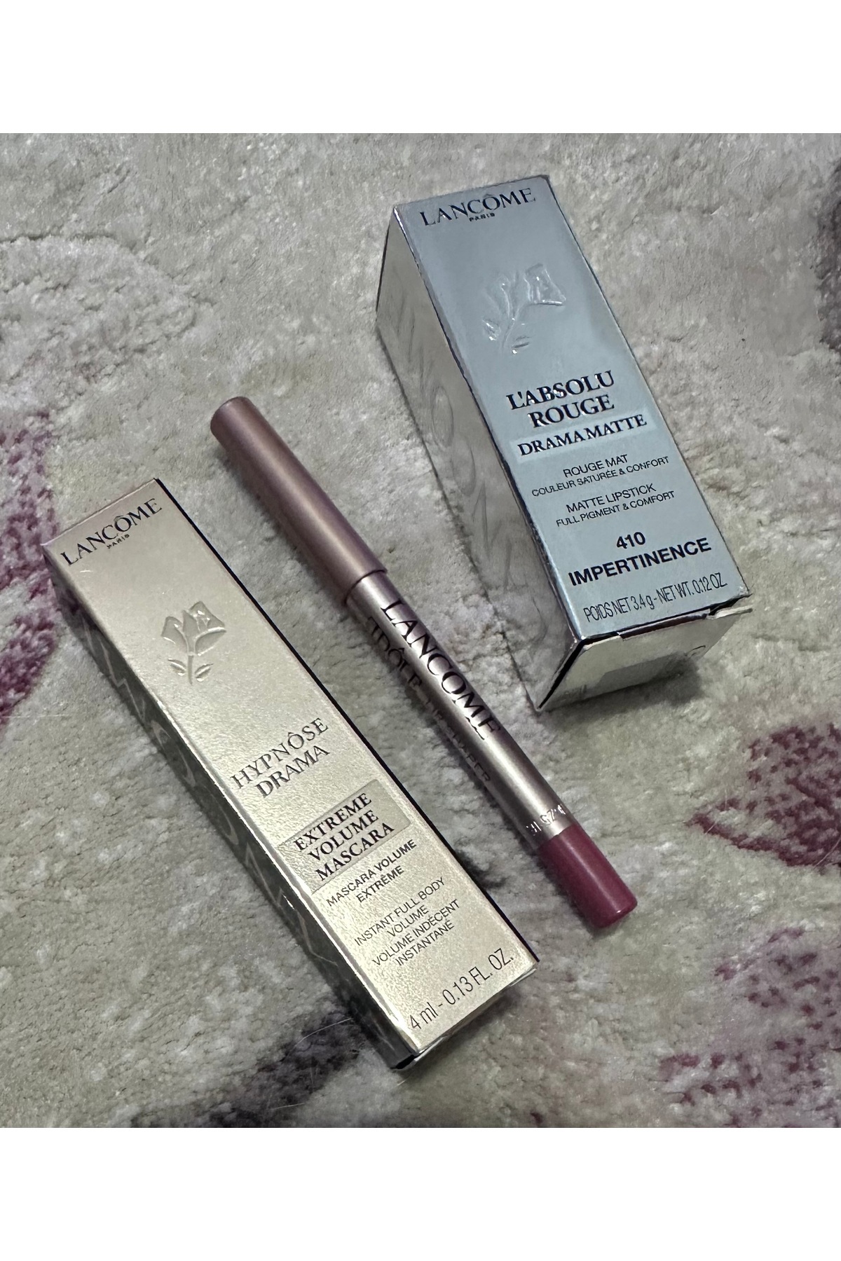 Lancome Kremsi Dudak Kalemi 36 Mini (Hypnose Extreme Volume Maskara Midi ve L’absolu Mat Ruj 410 - HEDİYE