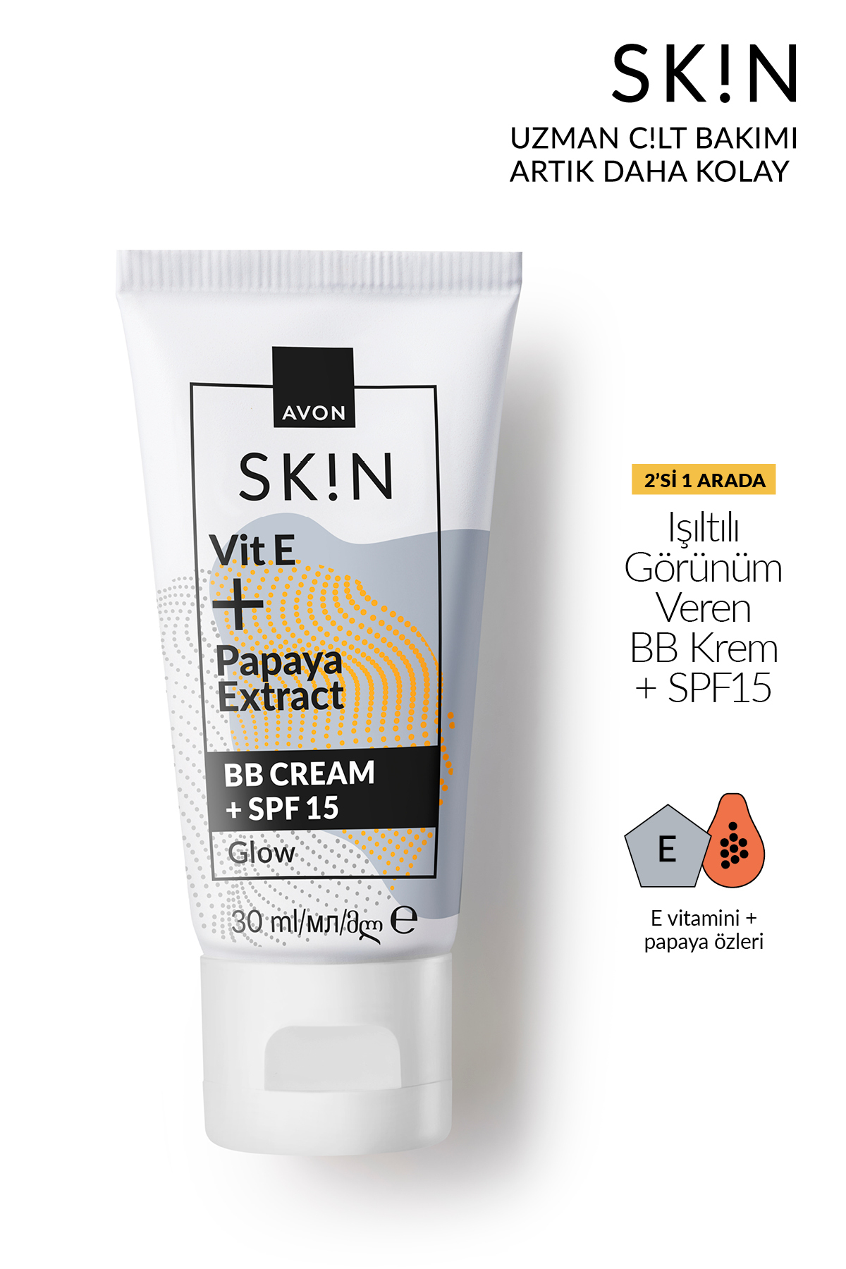 AVON Medium SK!N Vit E + Papaya Extract BB Cream +Spf15 Glow