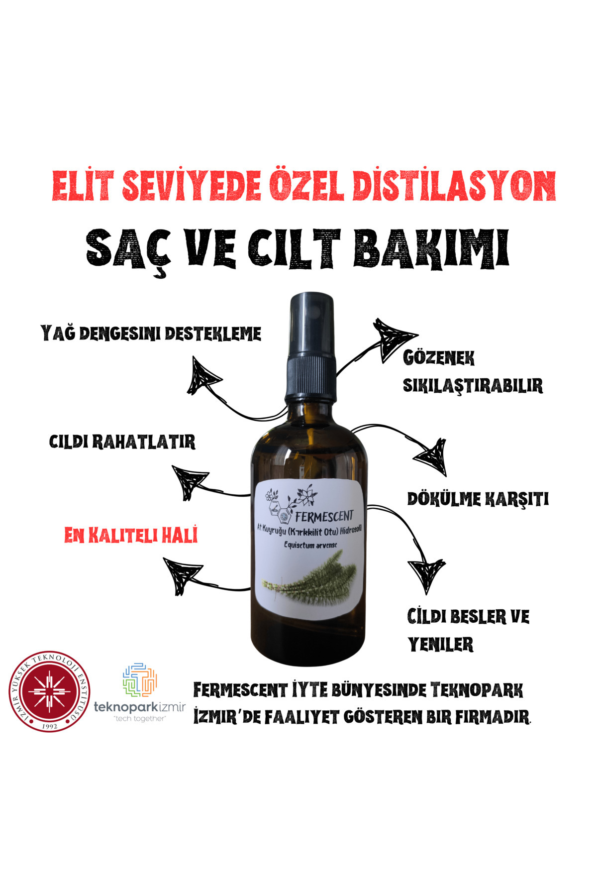 Fermescent At Kuyruğu Suyu Hidrosolü Saç Güçlendirici Saç Bakım Toniği Doğal Bakım 100 ml