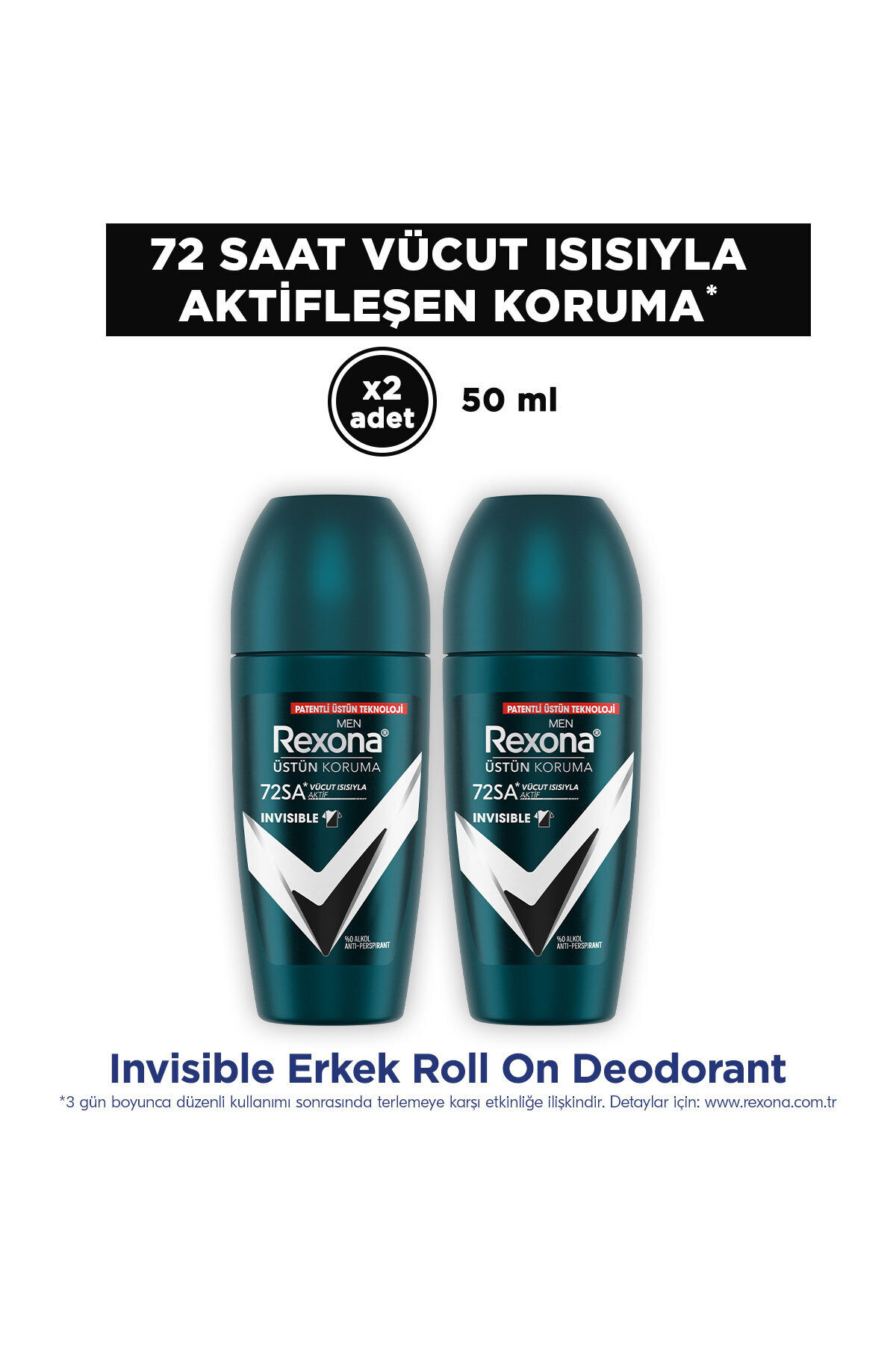 Rexona Men MotionSense Erkek Roll On Deodorant Invisible On Black + White Clothes 50 ml x2