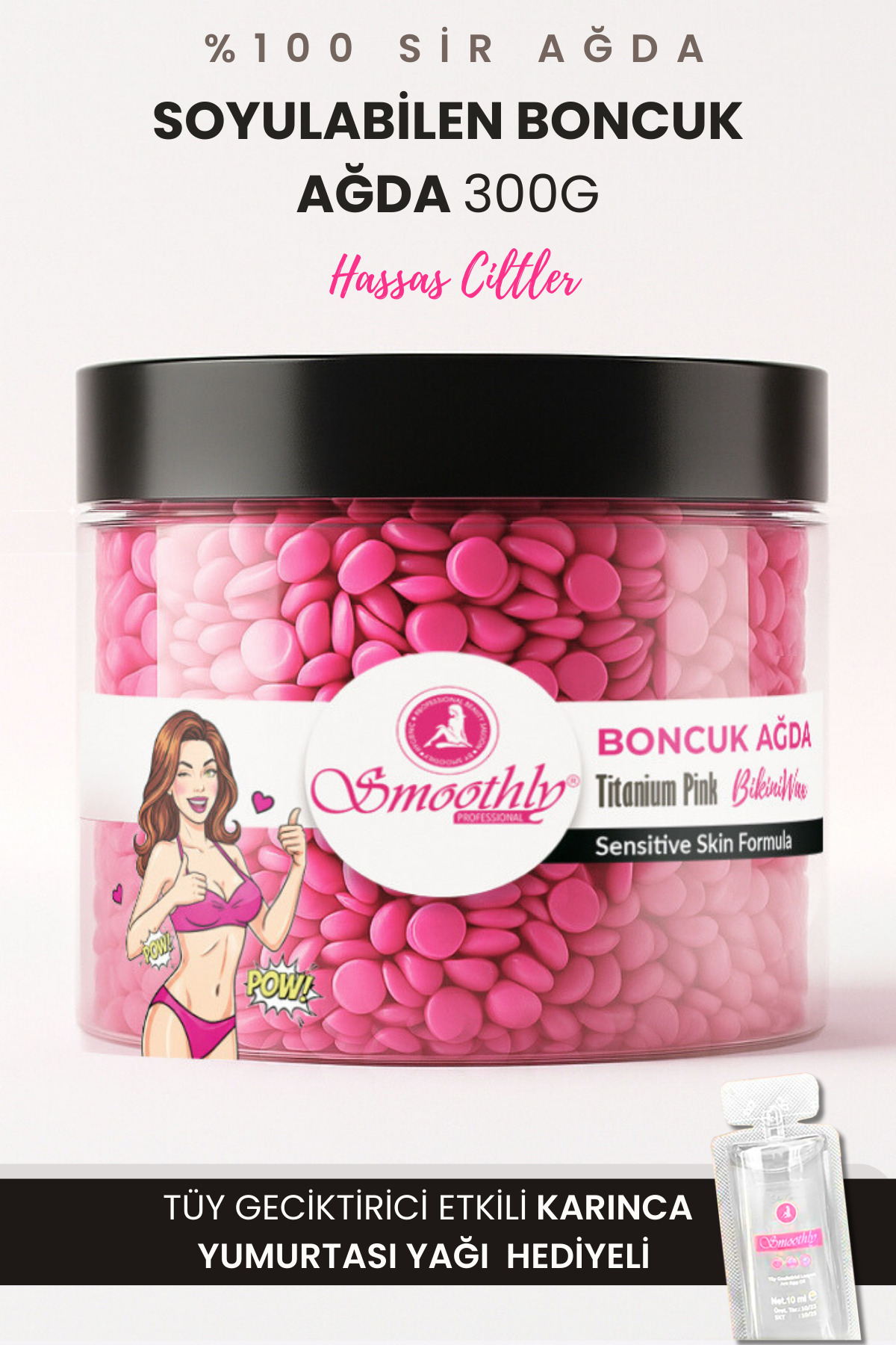 Smoothly Hassas Ciltler İçin Pudralı Soyulabilen Boncuk Ağda 300g + Karınca Yumurta Yağ - Yedek Set