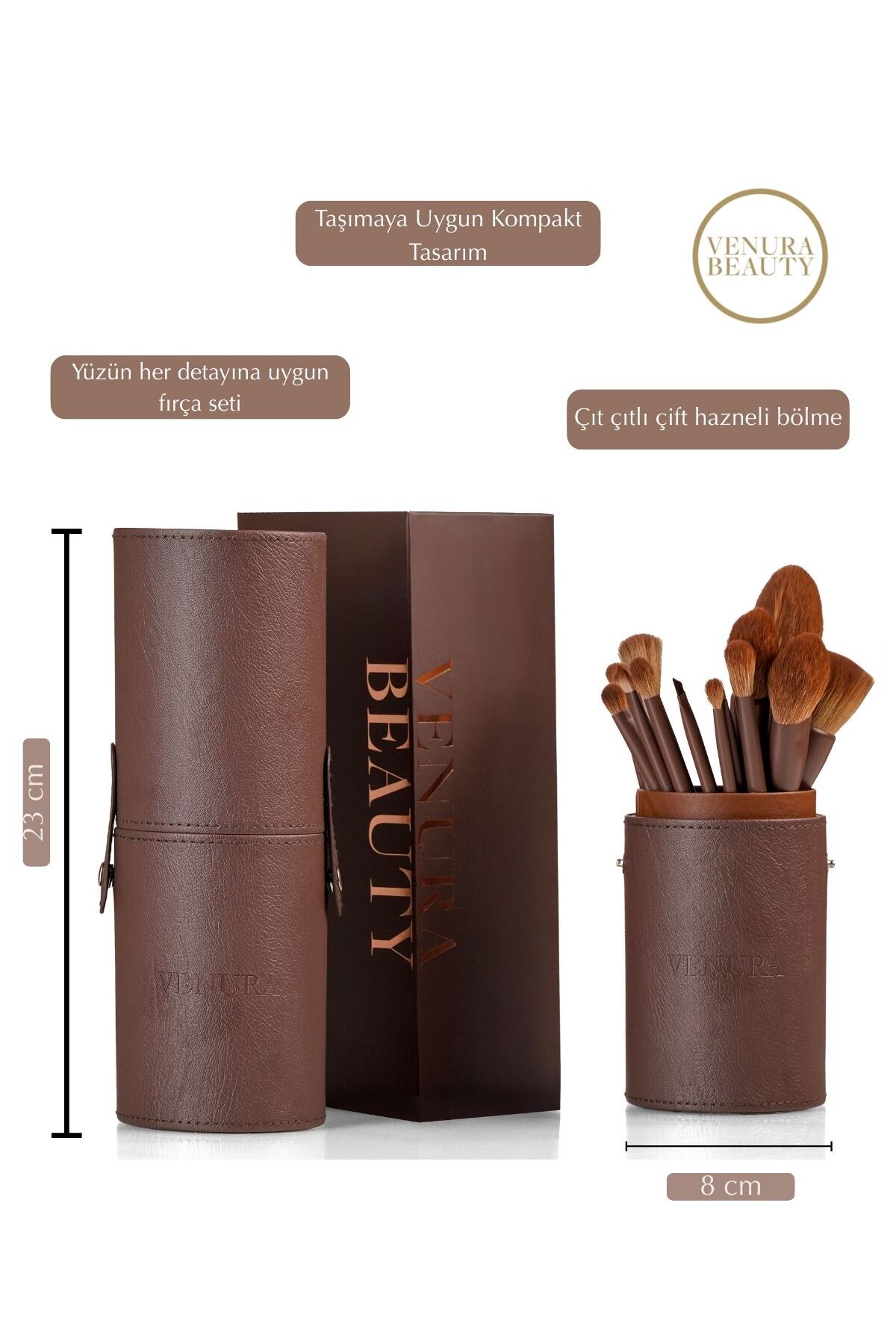 Venura Beauty 18’li Makyaj Fırça Seti & Suni Deri Makyaj Fırça Kutusu | Yumuşak Kıl Yapısı, Kusursuz Uygulama