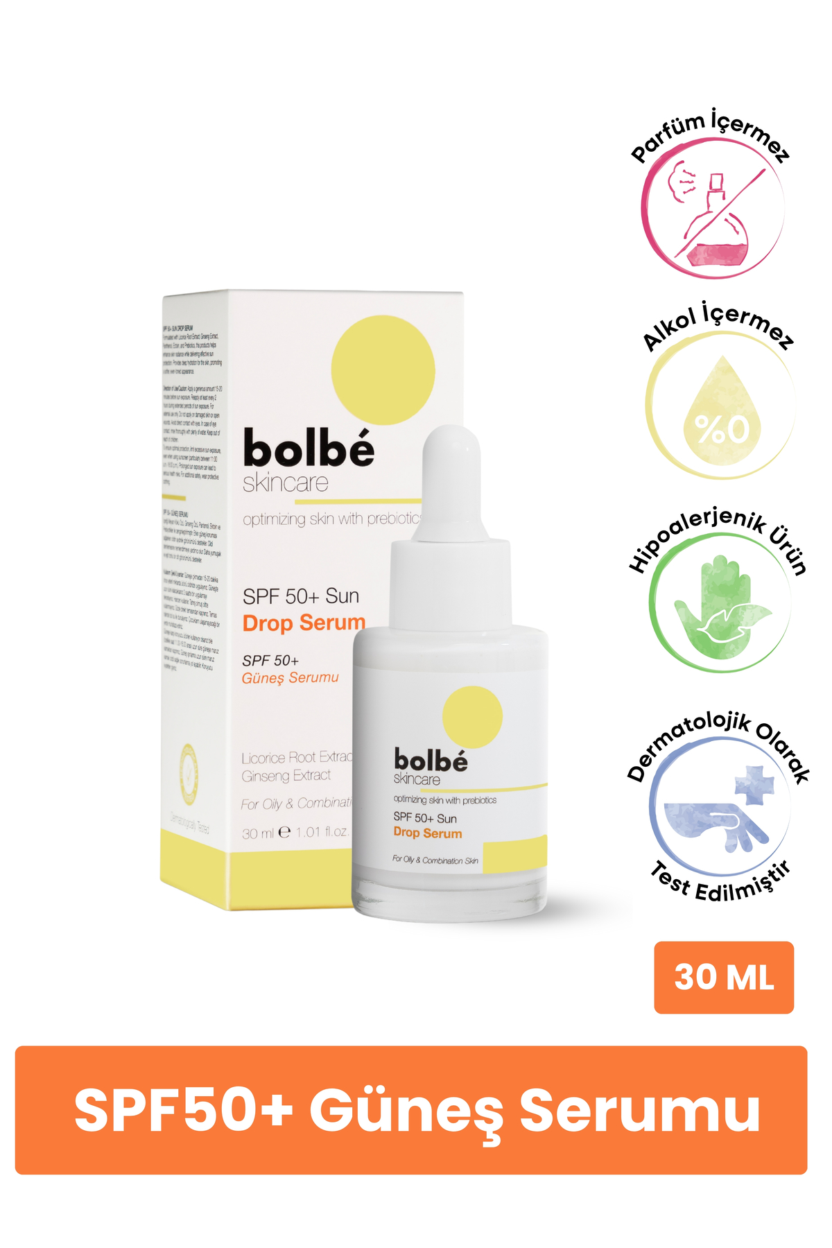 bolbé skincare SPF 50+ Yüksek Korumalı Leke Karşıtı ve Günlük Güneş Serumu (Invisible Sun Fluid) Sun Drop - 30 ml