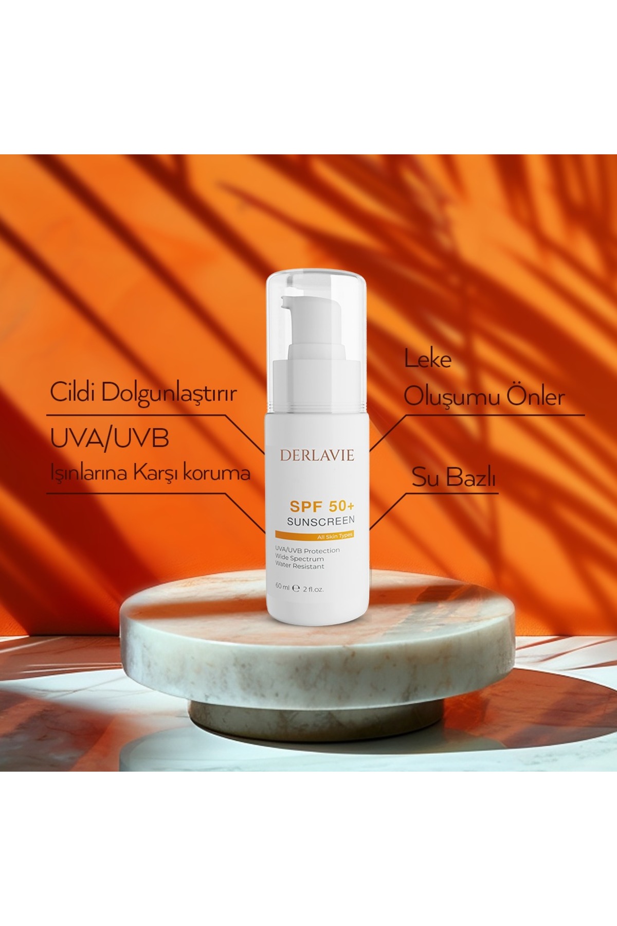 Derlavie SPF 50+ Su Bazlı Güneş Kremi | UVA/UVB Geniş Spektrum Koruma | 60 ml