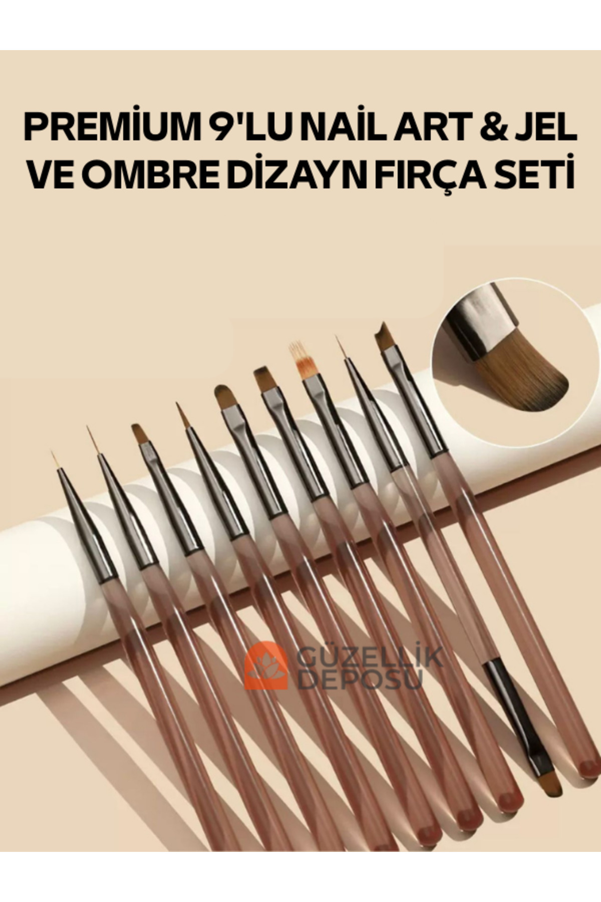 Güzellik Deposu Premium 9'lu Nail Art Fırça Seti Profesyonel | Jel Tırnak Uzatma Ombre Tasarım Akrilik Tırnak