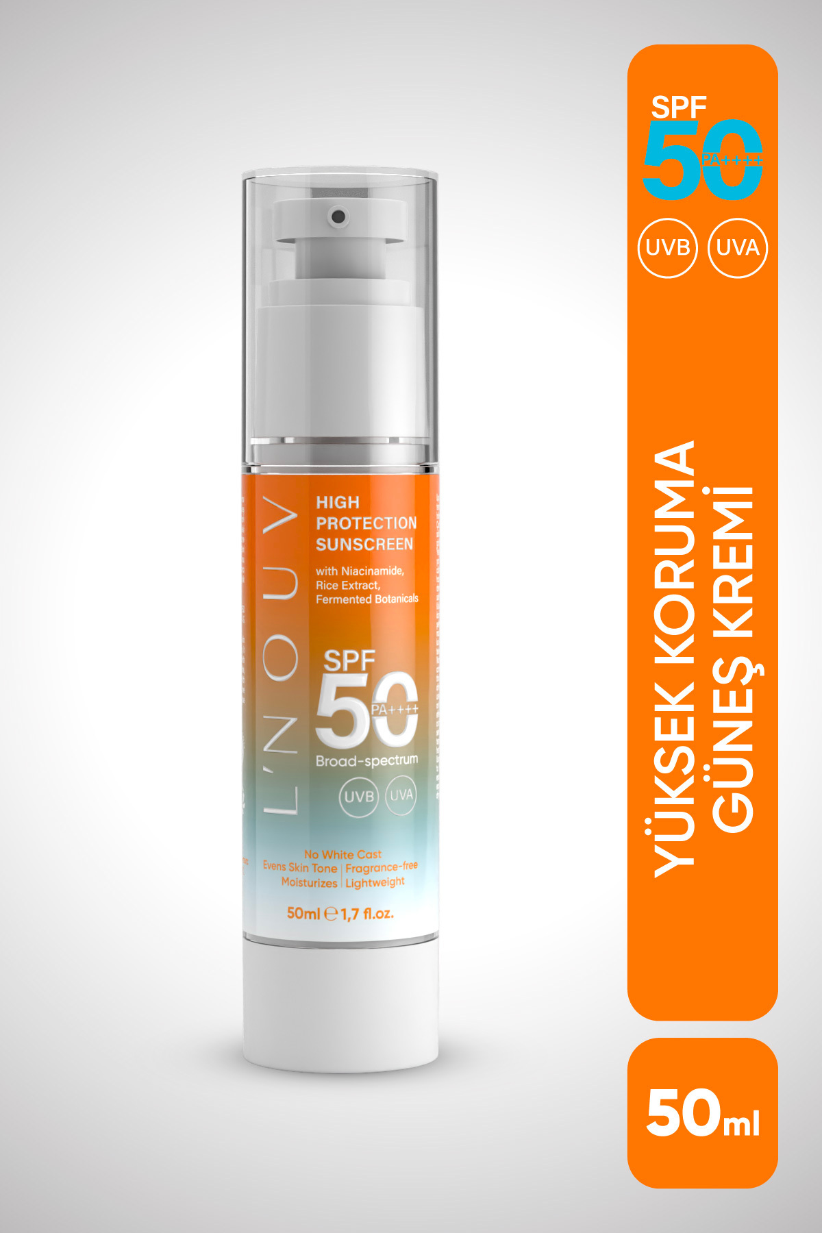 LNOUV Aydınlatıcı ve Nemlendirici Yüksek Korumalı SPF 50+ Güneş Kremi 50 ml | Niacinamide, Rice Extract