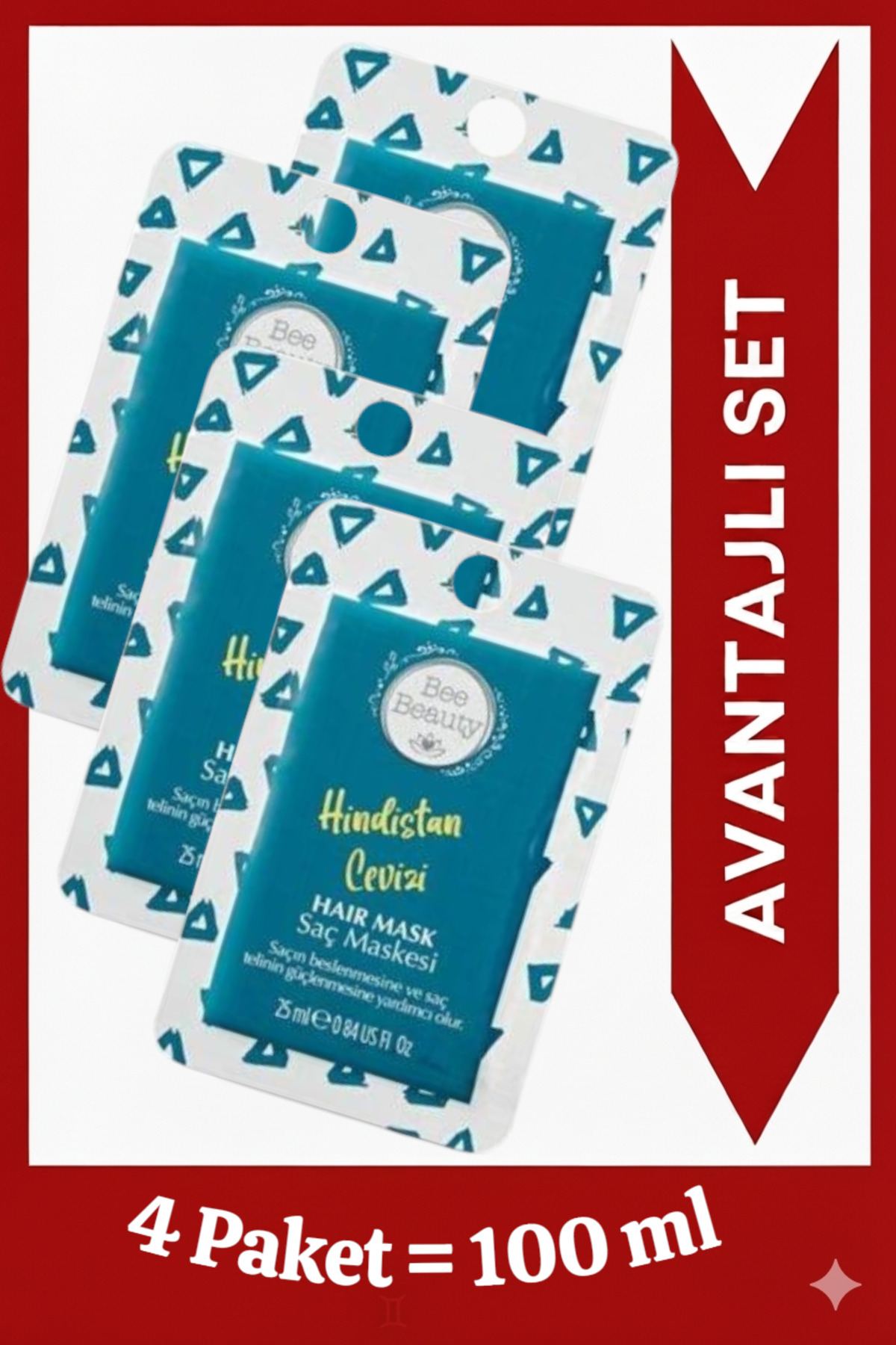 Bee Beauty Hindistan Cevizi Besleyici Saç Maskesi 25ml x 4 Adet & Aylık Kullanım Avantajlı Set