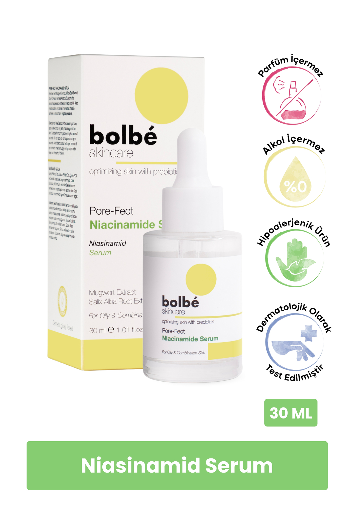 bolbé skincare Gözenek Sıkılaştırıcı, Aydınlatıcı,Yatıştırıcı Bariyer Güçlendirici Niacinamide Serum - 30 ml