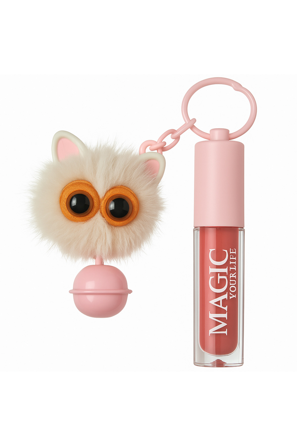 WANDA NARA COSMETİCS Lipgloss Tropikal Kokulu Işıltılı Lip Gloss + Şirin Peluş Anahtarlık Seti Çocuk-Genç Magic Your Life