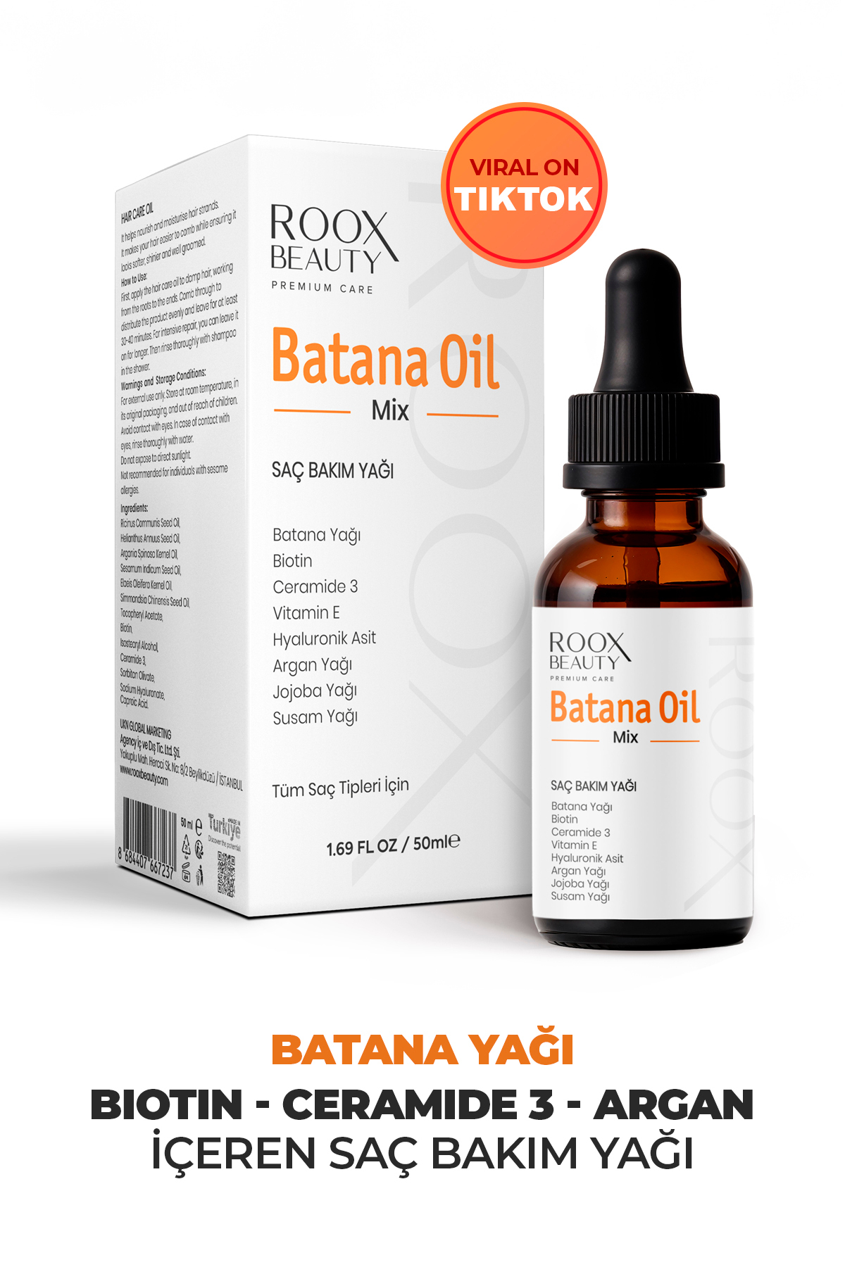 Roox Beauty Batana Yağı , Argan Yağı , Jojoba Yağı İçeren Saç Bakım Yağı 50 ml