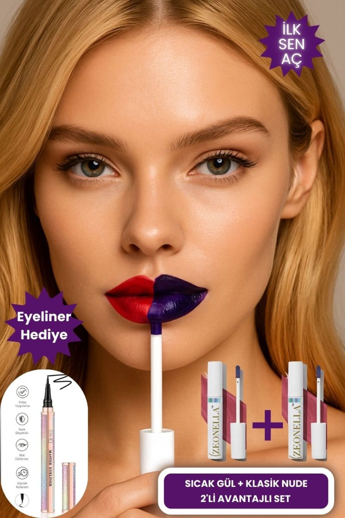 Zeonella Beauty Soyulabilir Ruj Sıcak Gül & Klasik Nude 2 Li Avantajlı Paket Kalıcı Dudak Dövmesi