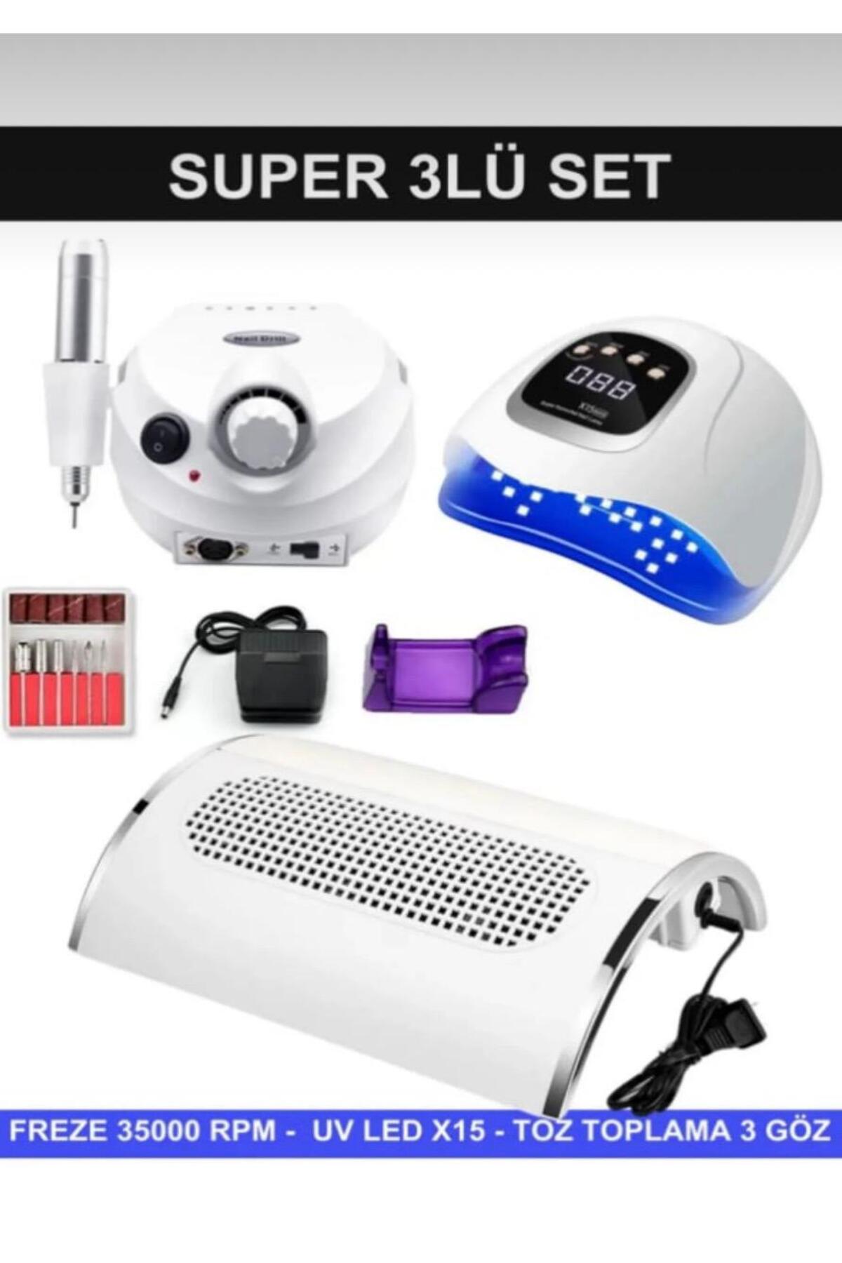 QNAİL PROFESSİONAL Protez Tırnak Kalıcı Oje Seti (FREZE MAKİNESİ + X15 UV/LED OJE KURUTUCU + TOZ TOPLAMA 3 FANLI)