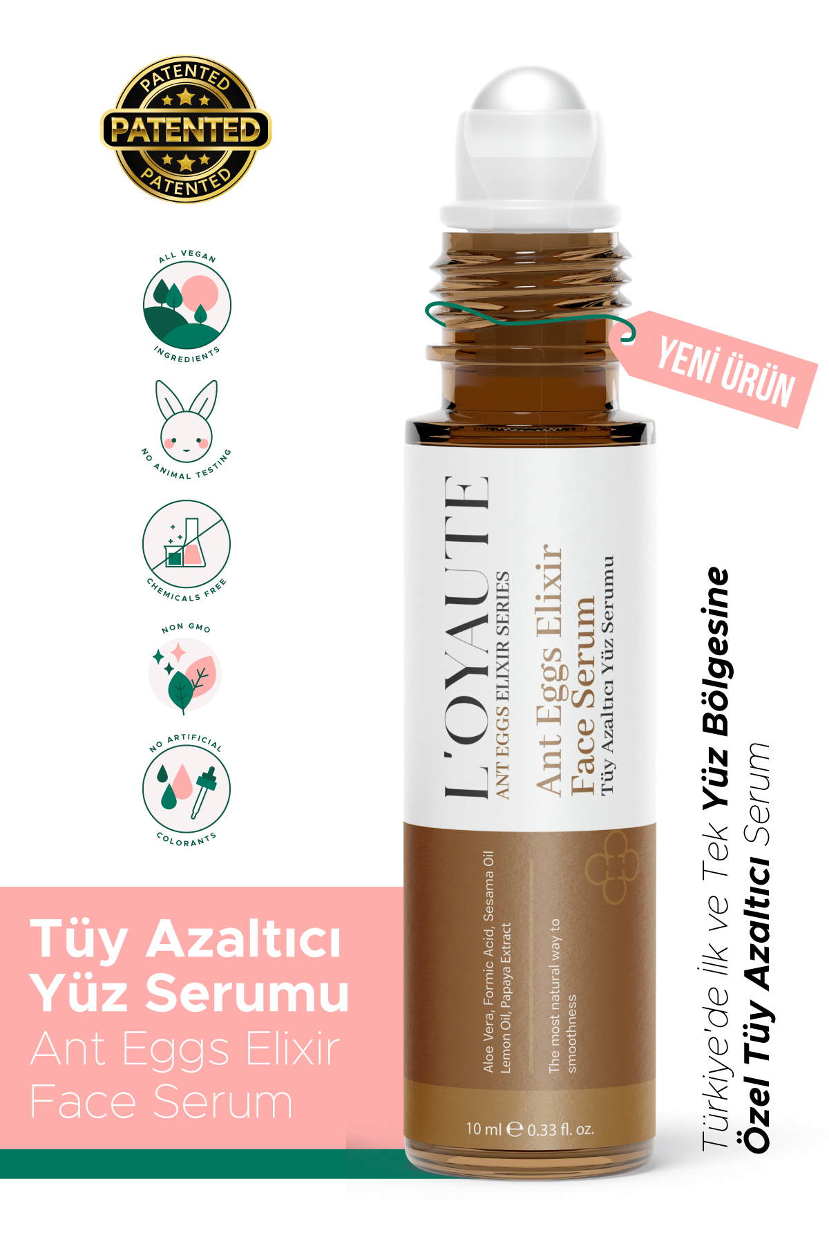 LOYAUTE Karınca Yumurtası Yağlı Tüy Azaltıcı Etkili & Papaya Özlü Yüz Bölgesine Özel Roll On Serum 10 ml