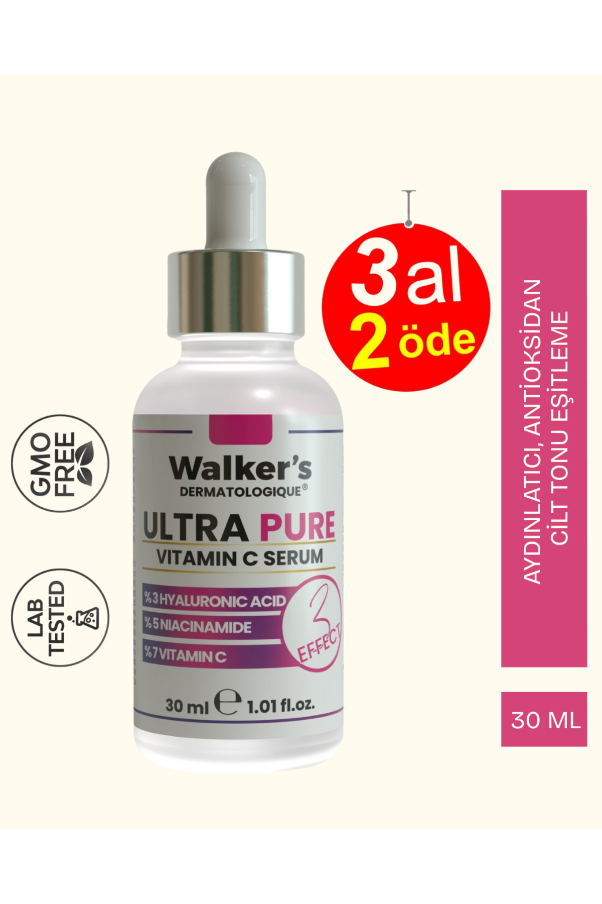 Walkers Ultra Pure Cilt serumu ( Vitamin C, Hyaluronic Acid, niasinamid ) Leke Karşıtı