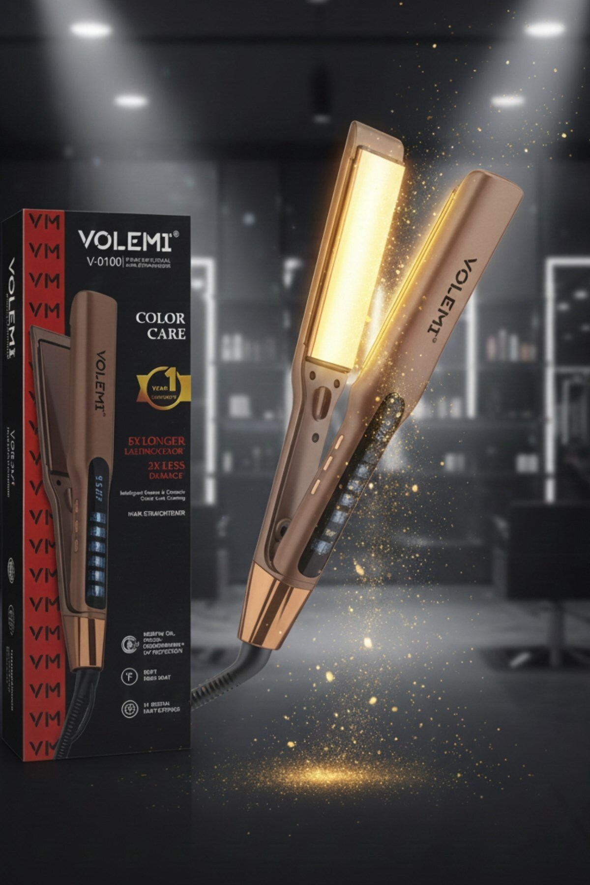 VOLEMİ V-0100 Profesyonel Seramik Dar Plakalı Saç Düzleştirici Hızlı Isınma Dijital Led Ekran