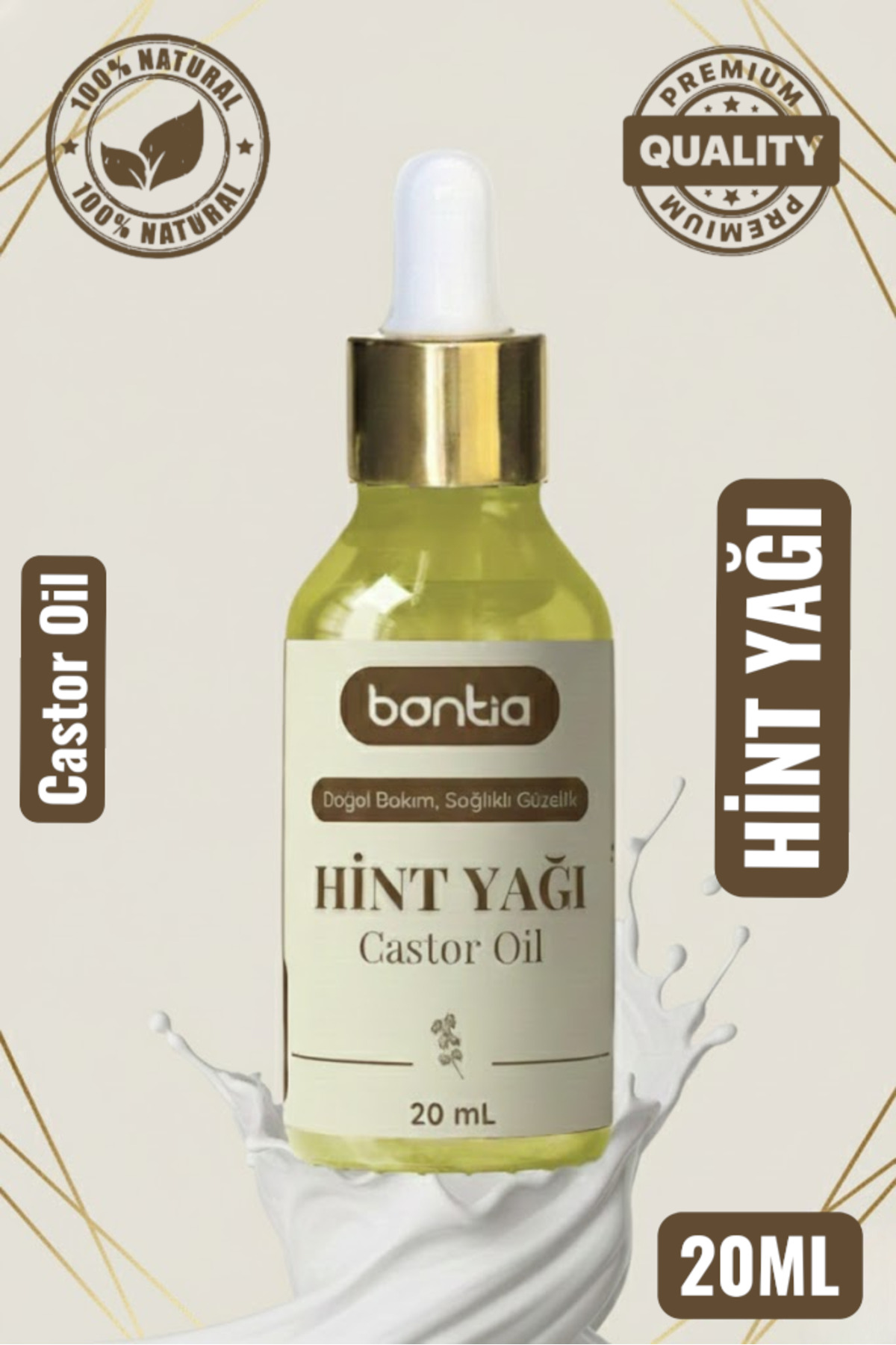 natzera Bitkisel Hint Yağı 20 ml Soğuk Sıkım %100 Doğal Saf & Organik - Saç, Cilt, Yüz Bakımı İçin