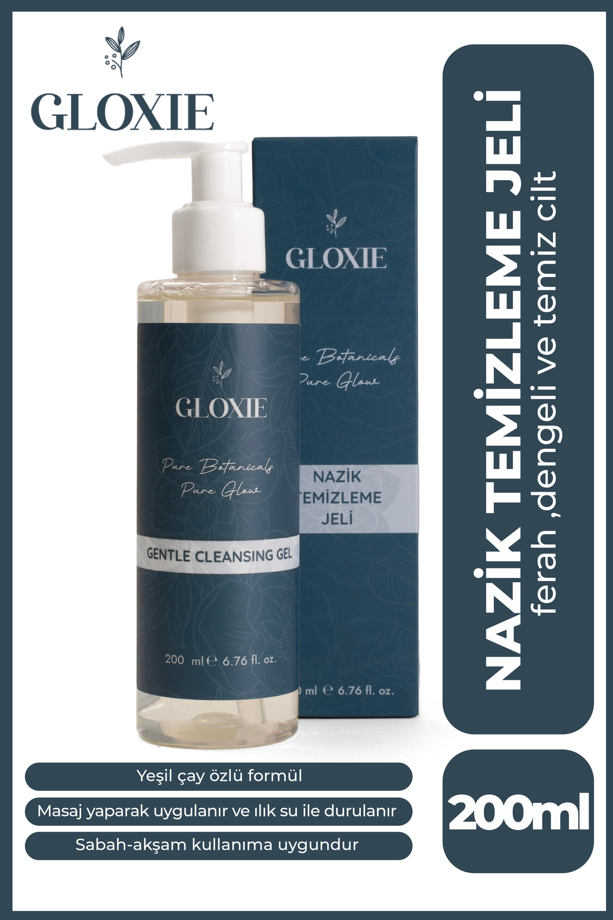 Gloxie Gözenek Sıkılaştırıcı Cildi Kurutmadan Arındıran Dengeleyici Temizleyici Hyaluronik Asit Centella Temizleme Jeli -200 ml