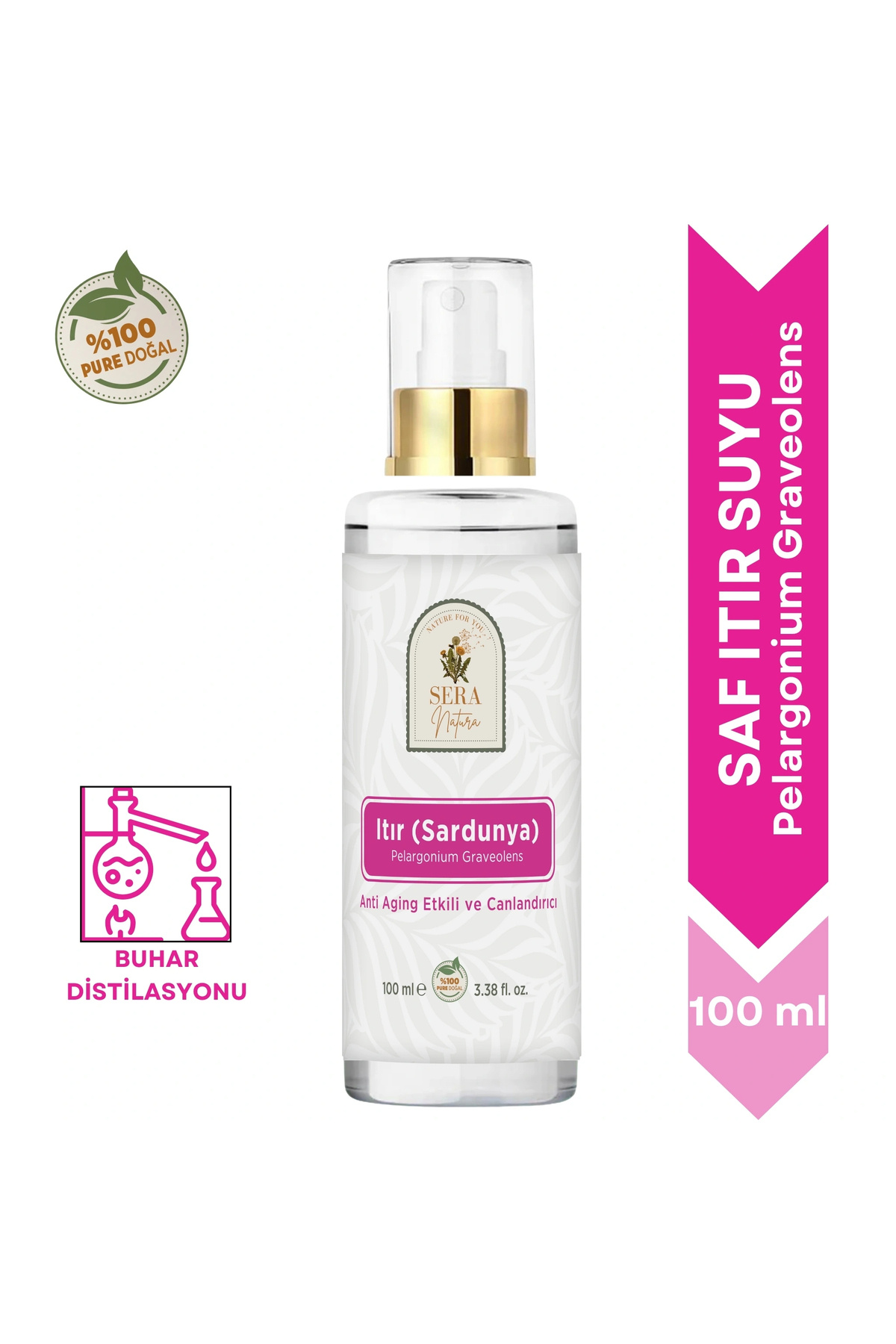 Sera Natura Saf Itır Suyu Nem Dengeleyici Cilt Toniği 100 ml. %100 Saf