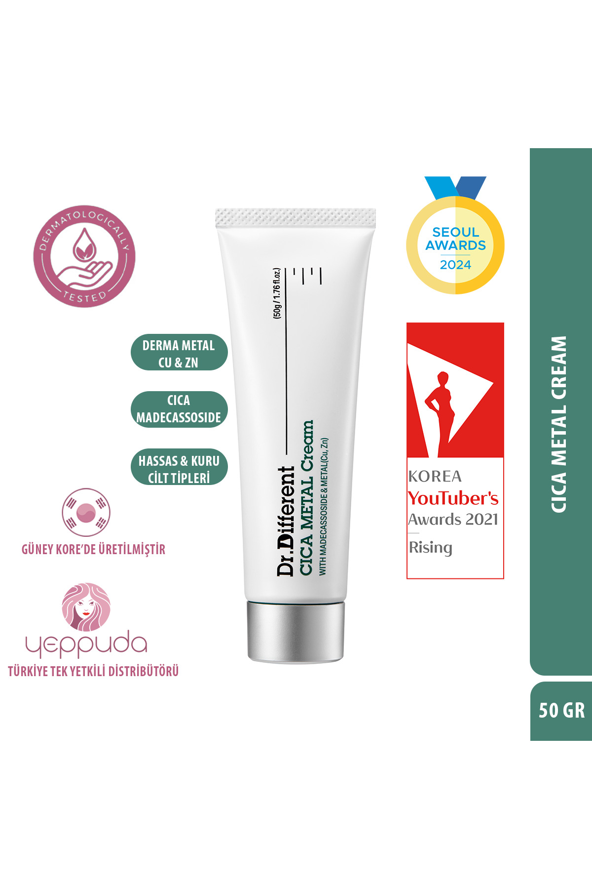 Dr.Different Cica Metal Cream - Hassas Ve Kuru Ciltler Için Derma Metal Ve Cica Içerikli Yoğun Bakım Kremi