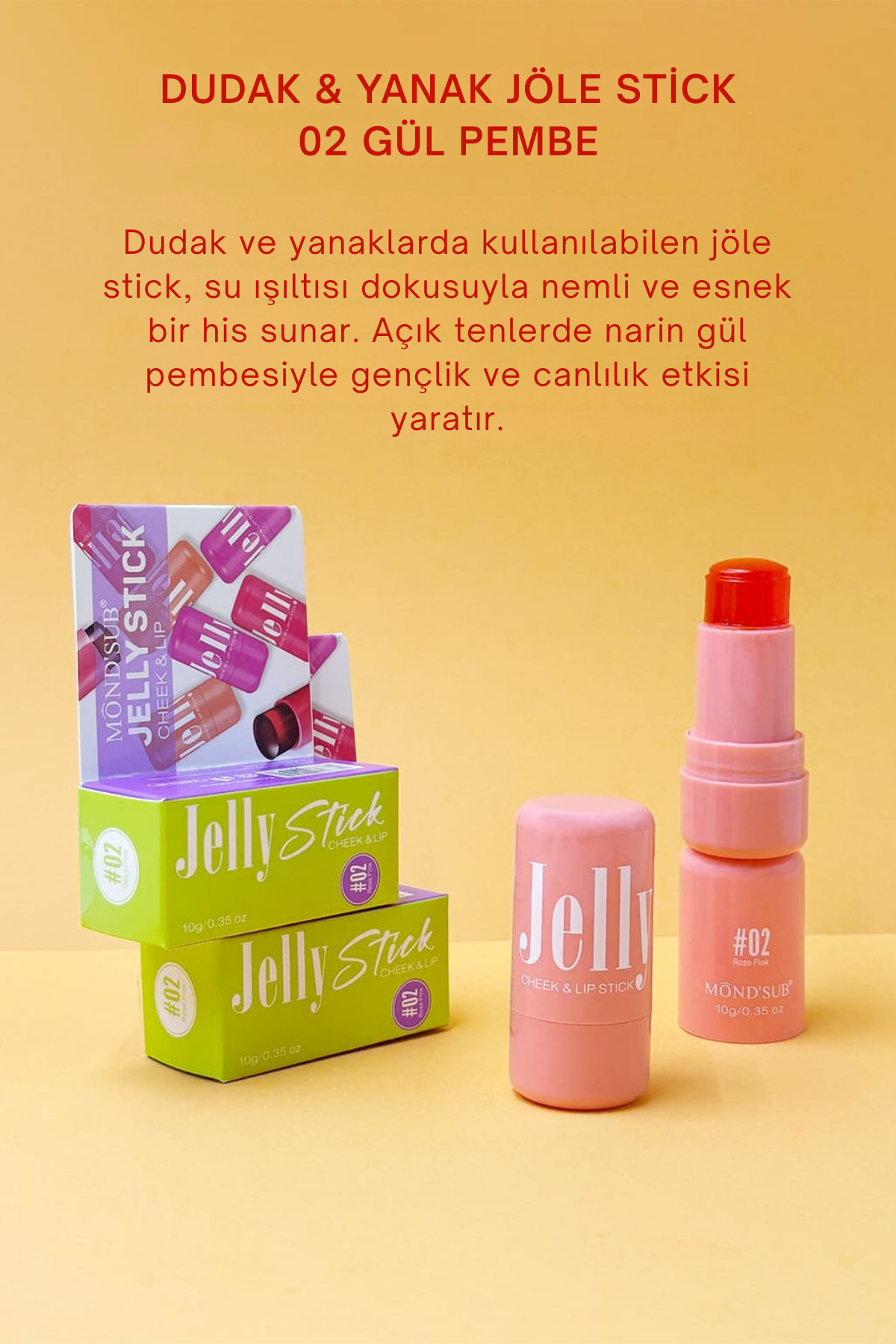 MondSub Jelly Stick Nemlendirici Dudak ve Yanak Renklendirici Allık & Ruj – Tint No:03 Amethyst