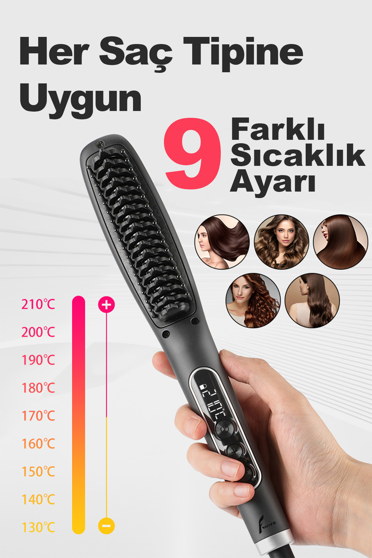 VERYFİT 3 in 1 Yeni Nesil Saç Düzleştirici Tarak 210 Derece Isı Ayarlı Seramik Taban Hızlı Şekillendirme