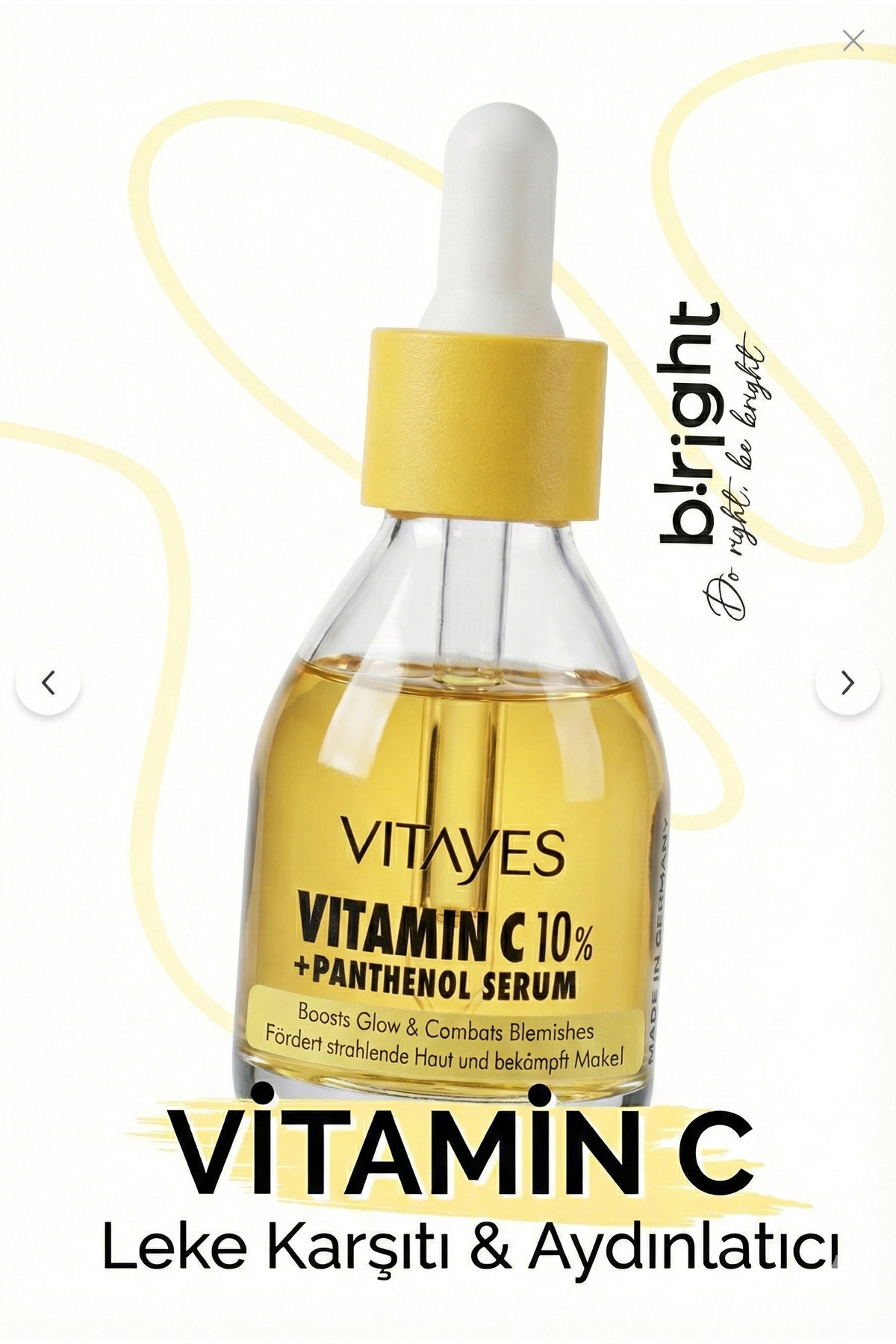 VITAYES Leke Karşıtı Ve Anında Aydınlatıcı C Vitamini %10 Panthenol Cilt Tonu Eşitleyici Nemlendirici Serum