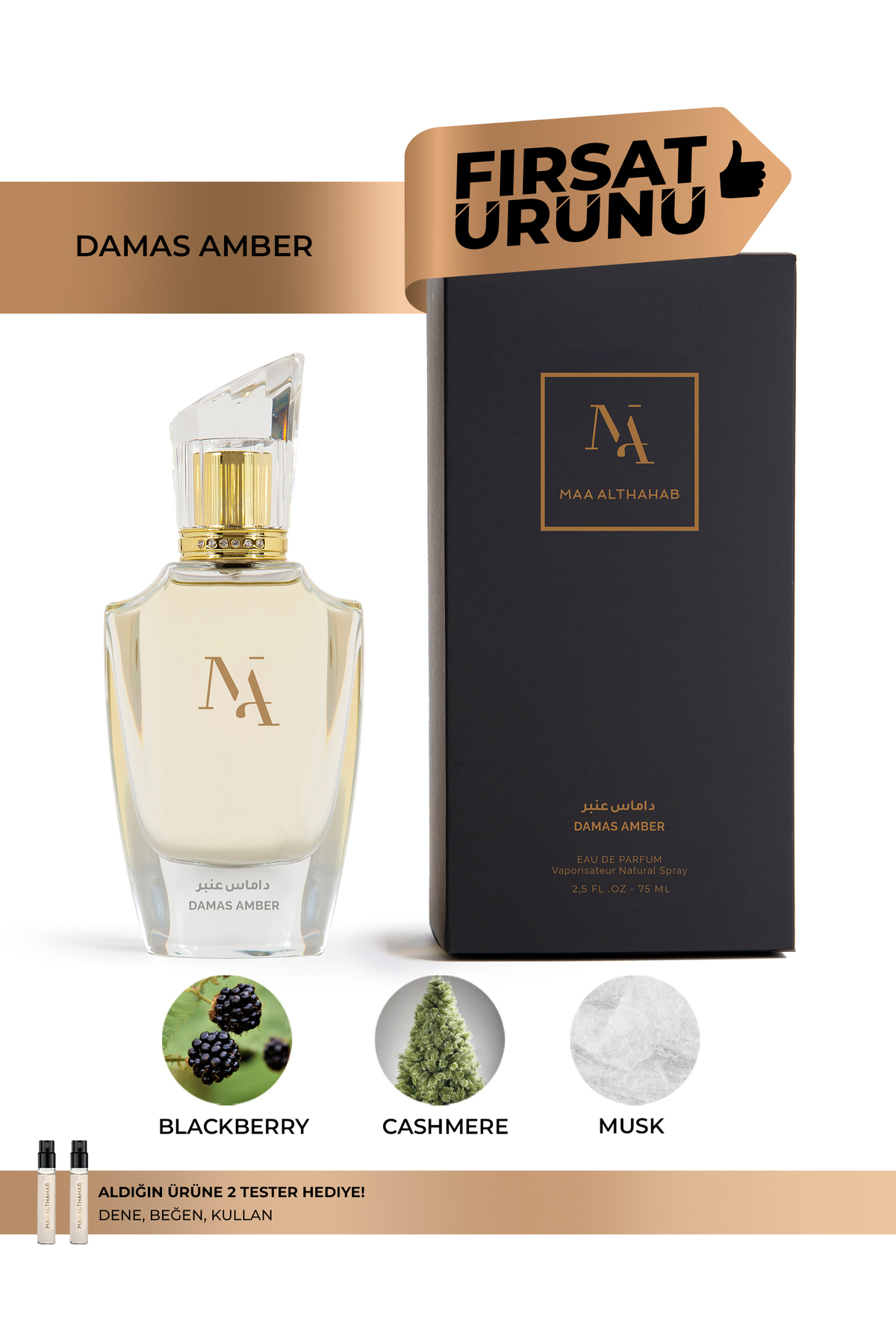 Maa Althahab Damas Amber EDP Unisex Parfümü 75ML Amber Kokusu