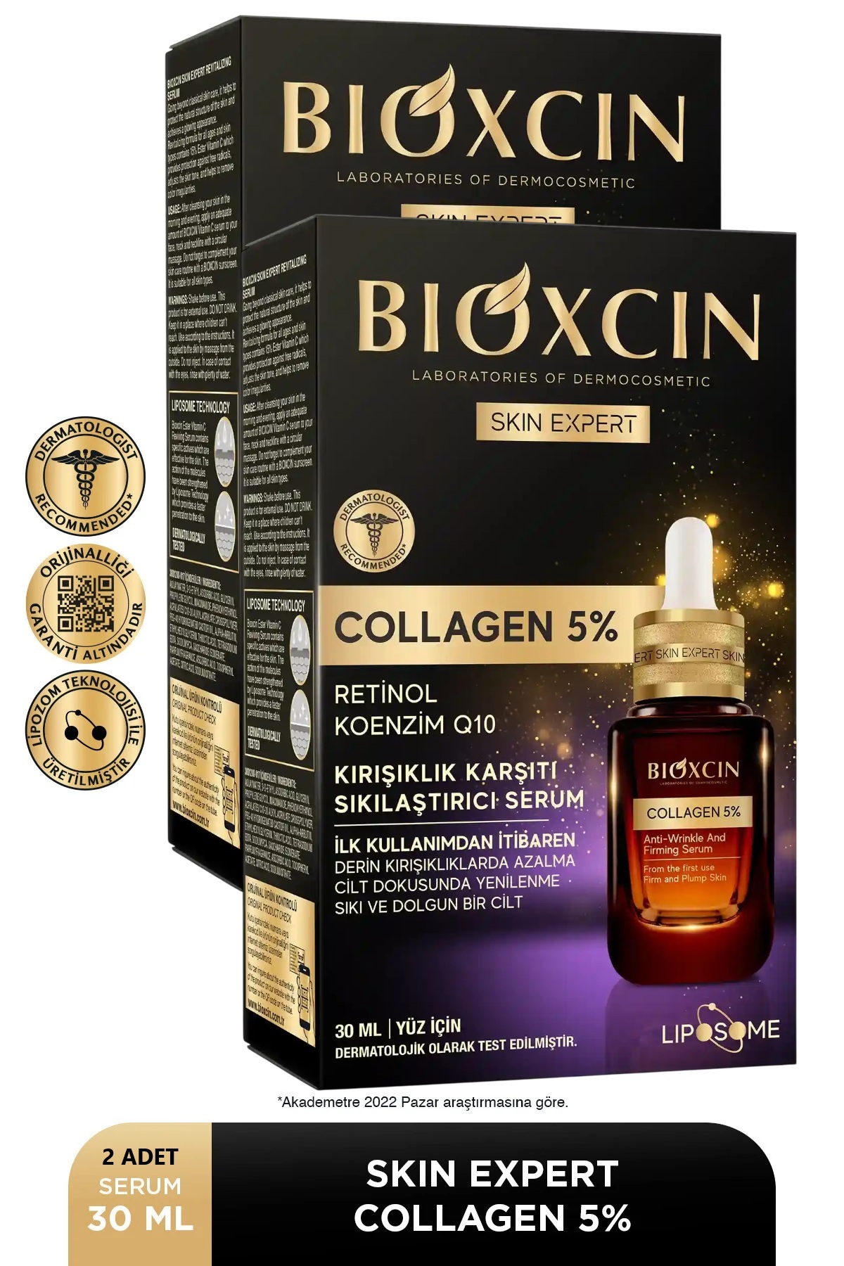 Bioxcin Collagen 5% Kırışıklık Karşıtı Sıkılaştırıcı Serum 2x30 ml - Koenzim Q10 Retinol