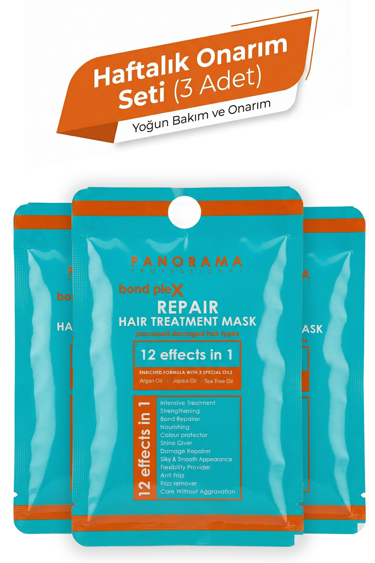 PANORAMA PROFESSIONAL Yıpranmış Saçlar Için Onarıcı Bond Plex 4 Yağlı Uzamaya Yardımcı Saç Bakım Maskesi - 25 ML 3'lü Set