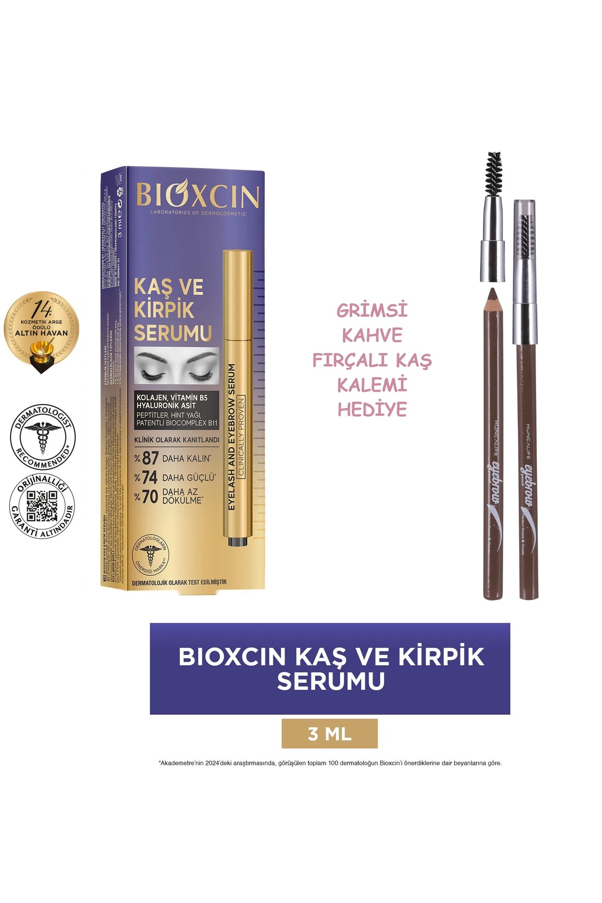 Bioxcin Kaş Kirpik Serumu - HL Grimsi Fırçalı Kaş Kalemi (1 adet)