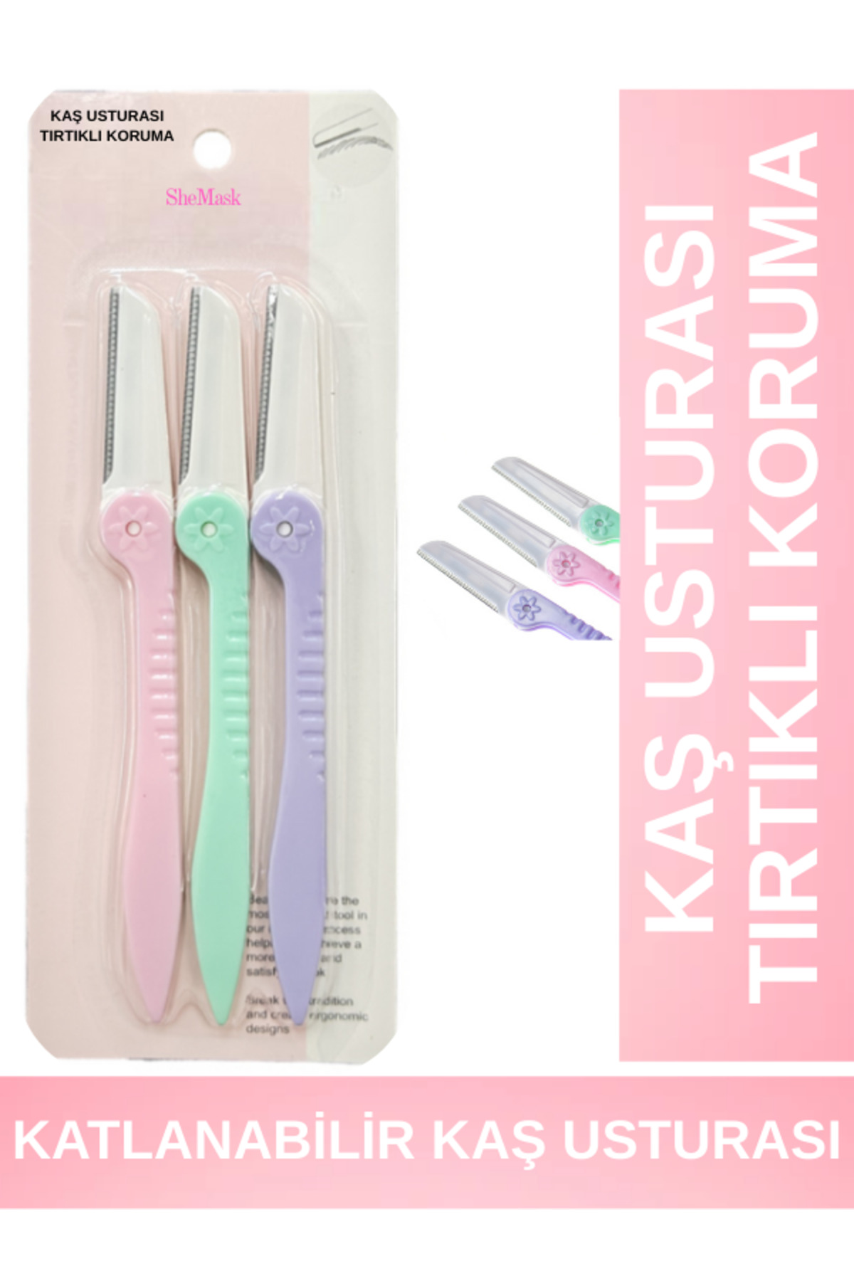SheMask Kaş Usturası – Kaş Makası Yüz Tüy Alıcı,Kaş Şekillendirici & Tüy Temizleme Usturası 3'Lü-Makyaj Yüz Peeling Kaş