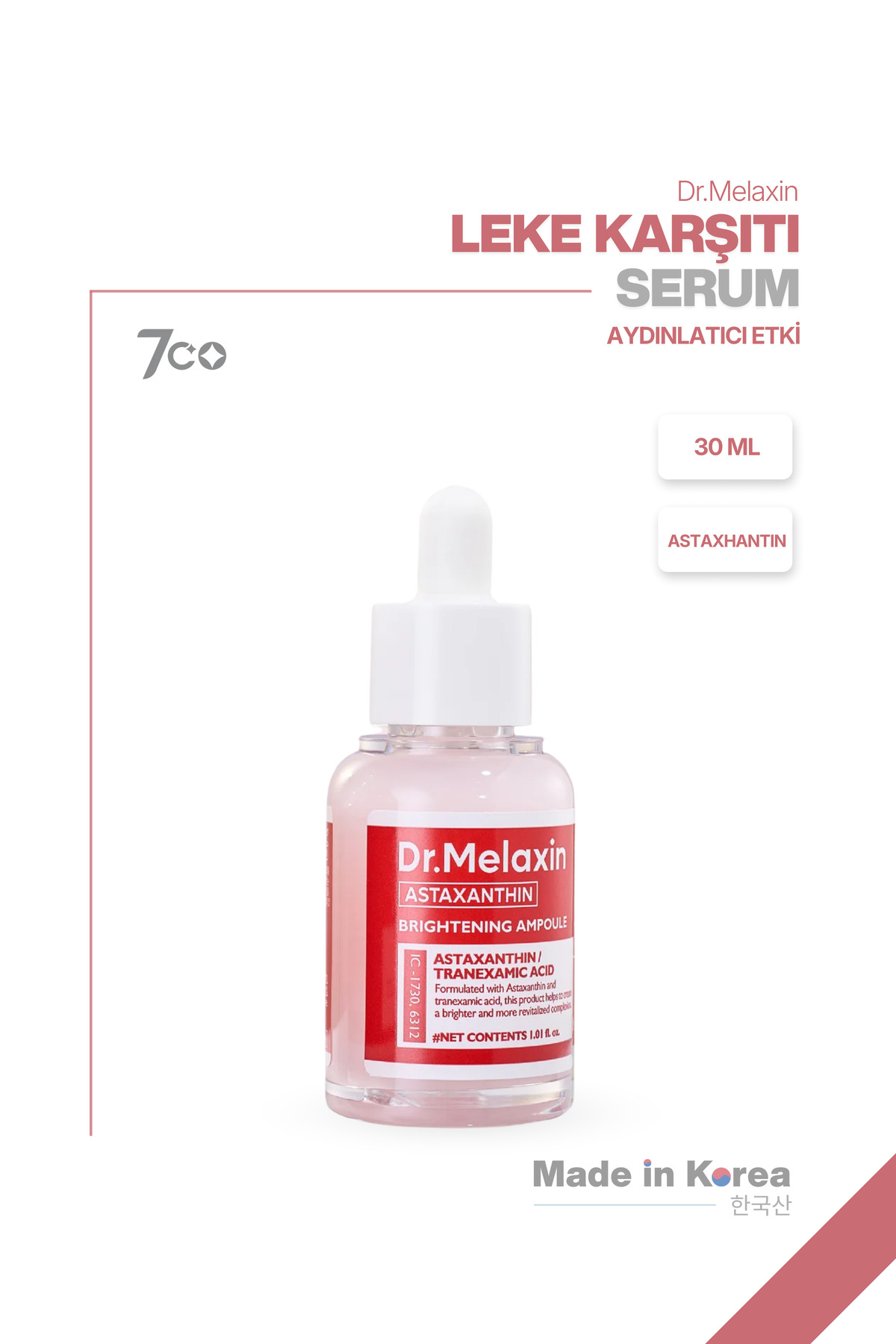 Dr.Melaxin Leke Karşıtı Aydınlatıcı Ampül – Astaxanthin Içerikli, Cilt Tonu Eşitleyici Aydınlatıcı Bakım 30ml
