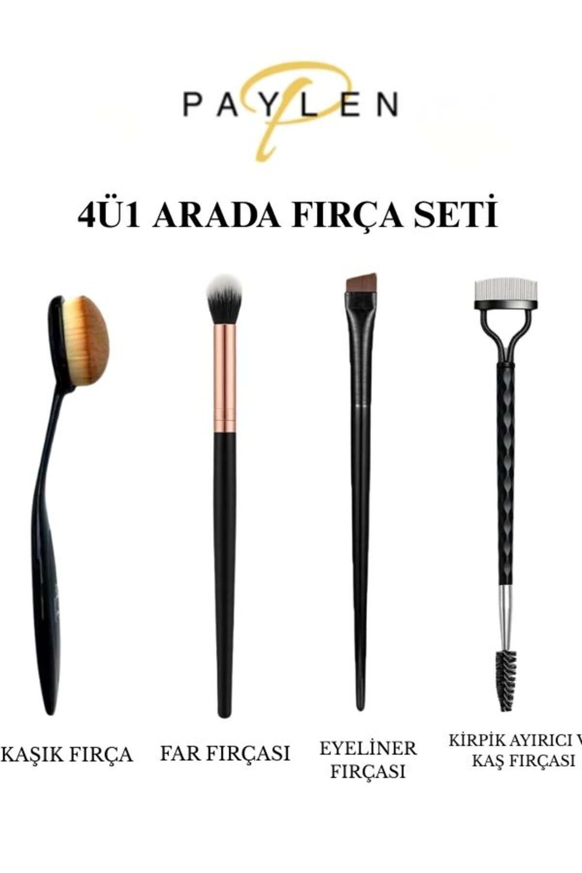 PAYLEN 4Ü1 Arada Fırça Seti - Kaşık Fırça - Far Fırçası-Eyeliner Fırçası-Kirpik Ayırıcı