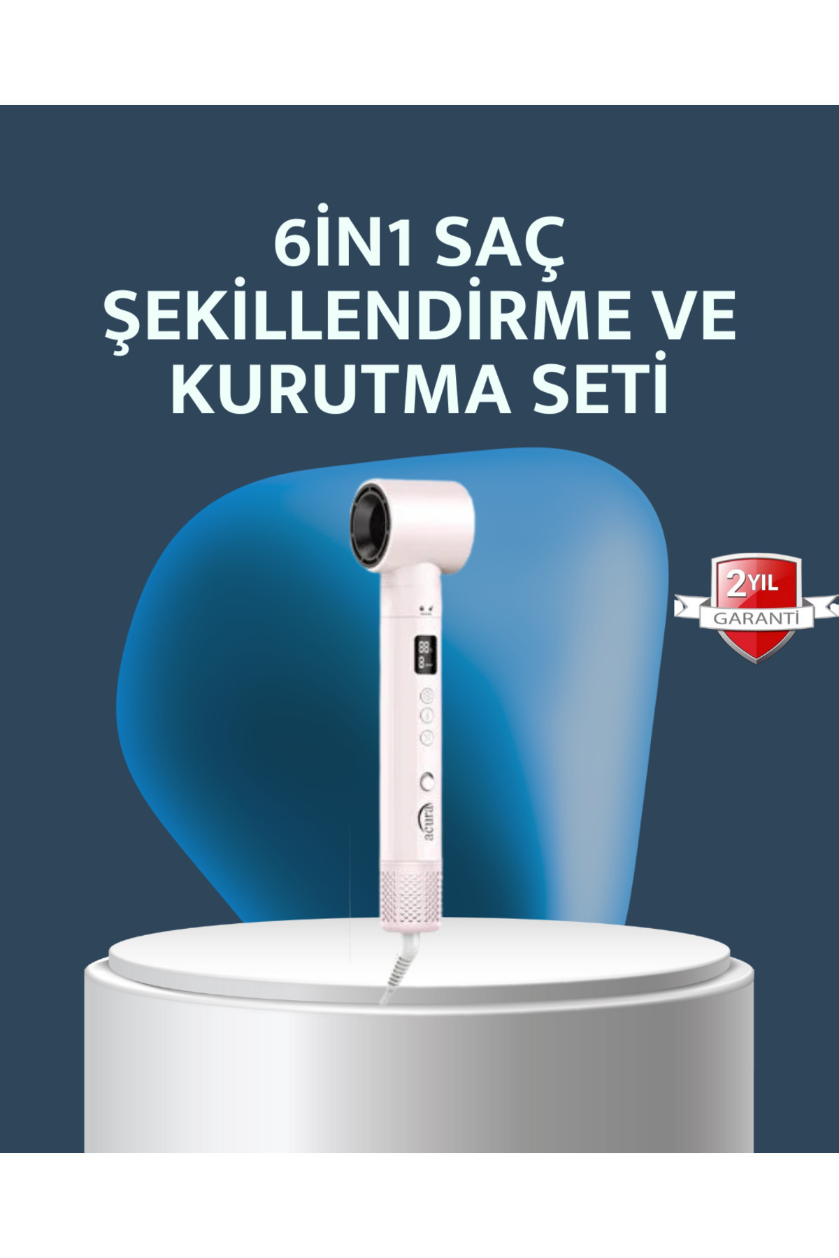 DİNÇ STORE 44 6-in-1 Saç Şekillendirme Seti Yüksek Hızlı Motor Negatif İyon LCD Ekran (83948