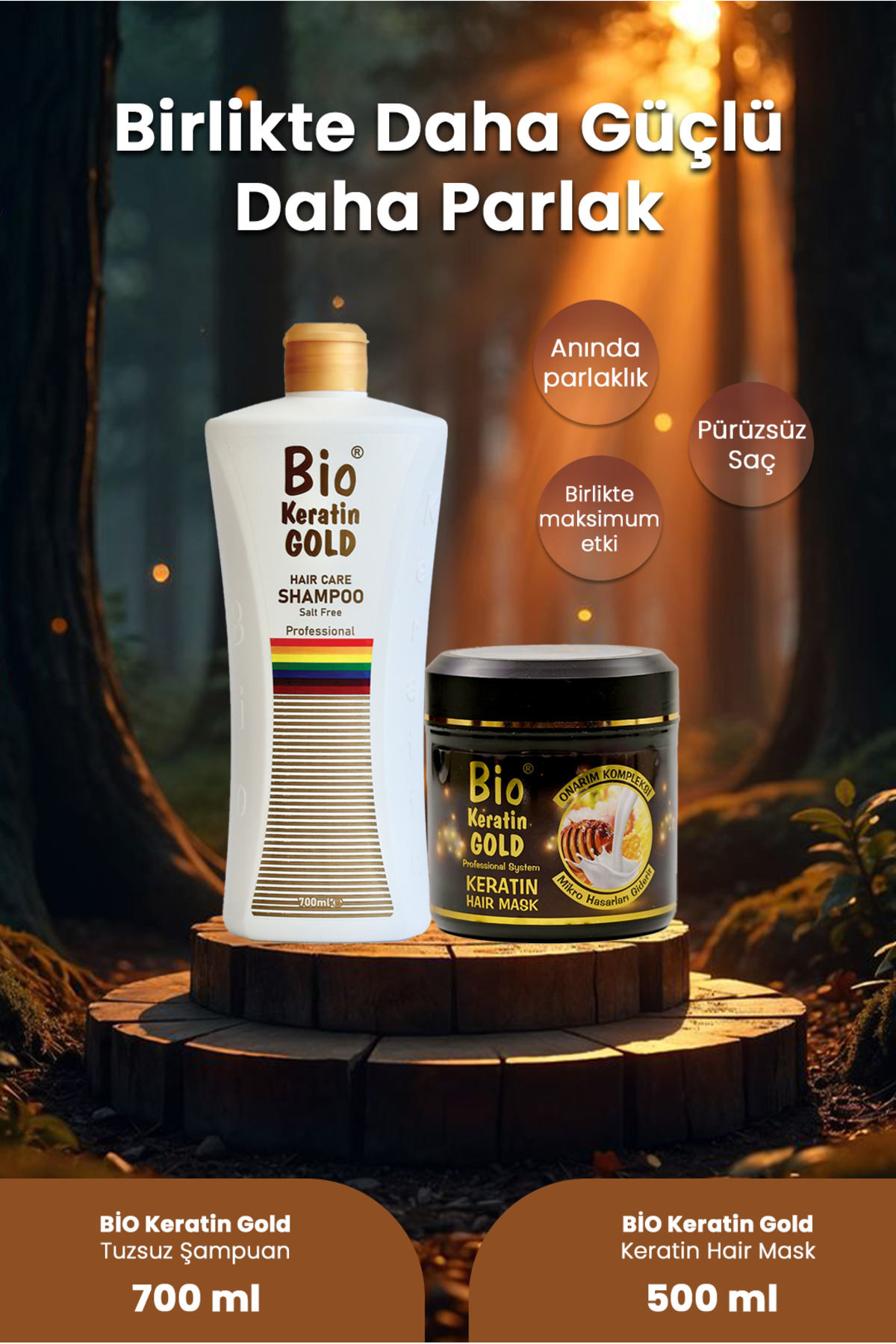 Bio Keratin Gold Tuzsuz Şampuan 700 ml + Yoğun Onarıcı Saç Bakım Maskesi 500 ml
