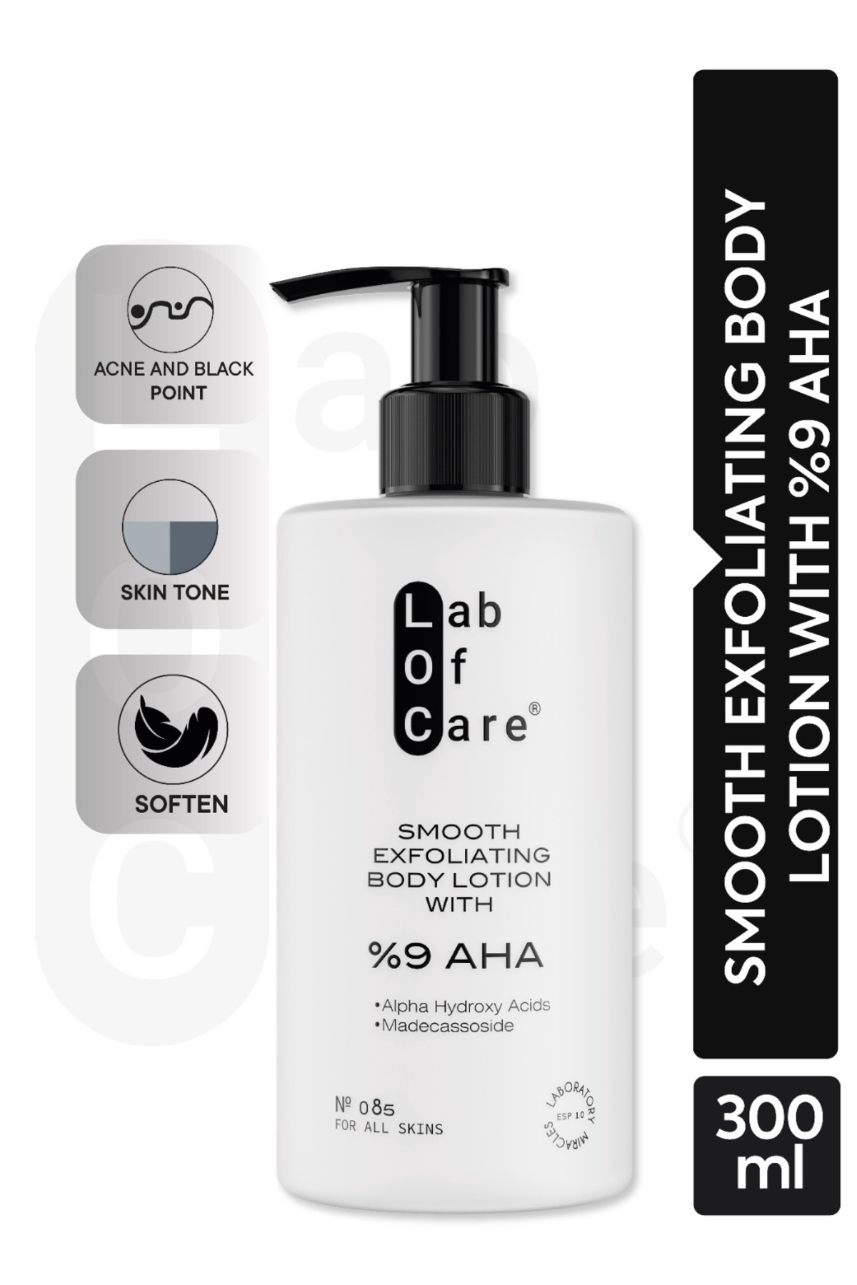 Lab of Care No: 085 AHA %9 Cilt Yenileyici Vücut Peeling Losyonu – Akne, Leke, Kararma ve Batık Karşıtı