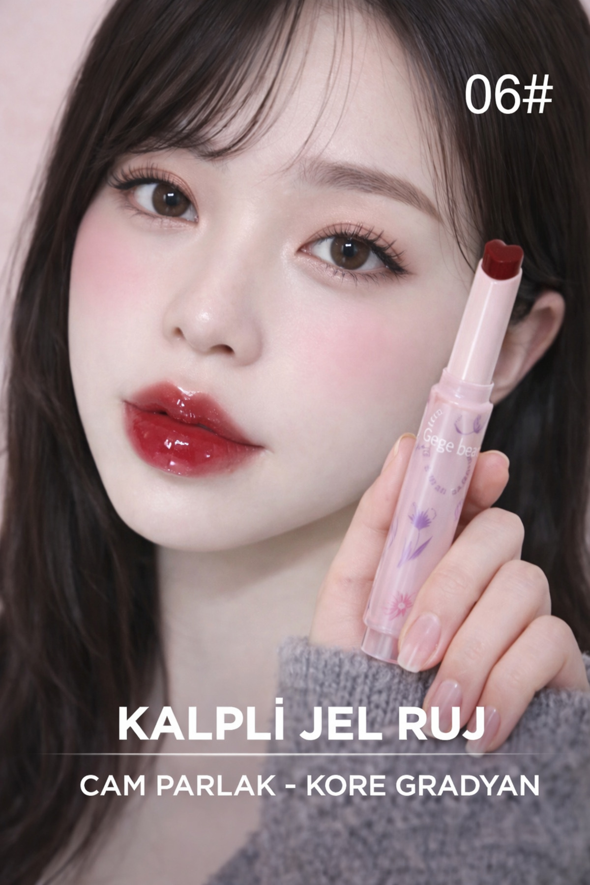 Gege Bear Kalpli Jel Ruj 06 | Cam Parlak Kore Gradyan Dudak