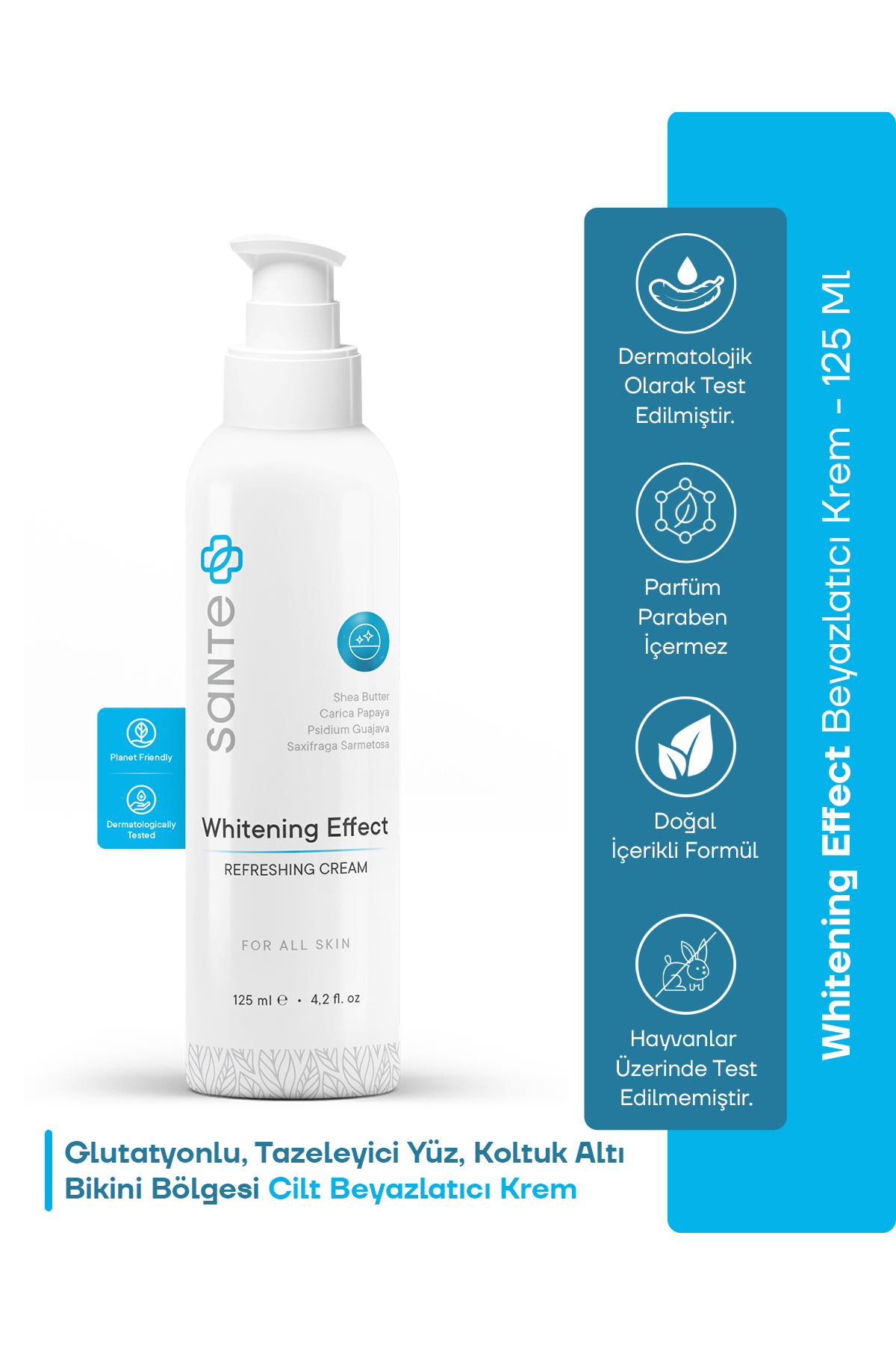 SantePlus Glutatyonlu Aydınlatıcı Eşitleyici Cilt Beyazlatıcı Krem 125 ml (YÜZ, KOLTUK ALTI, BİKİNİ BÖLGESİ)