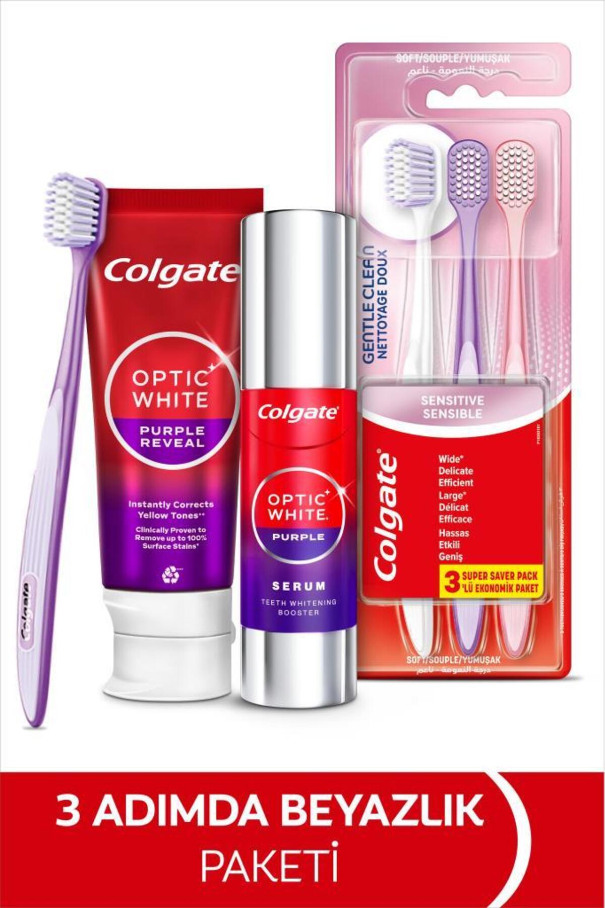 Colgate Optic White Purple Beyazlatıcı Set Diş Macunu 75 ml +Purple Serum 40 ml+Gentle Clean 2+1 Diş Fırçası