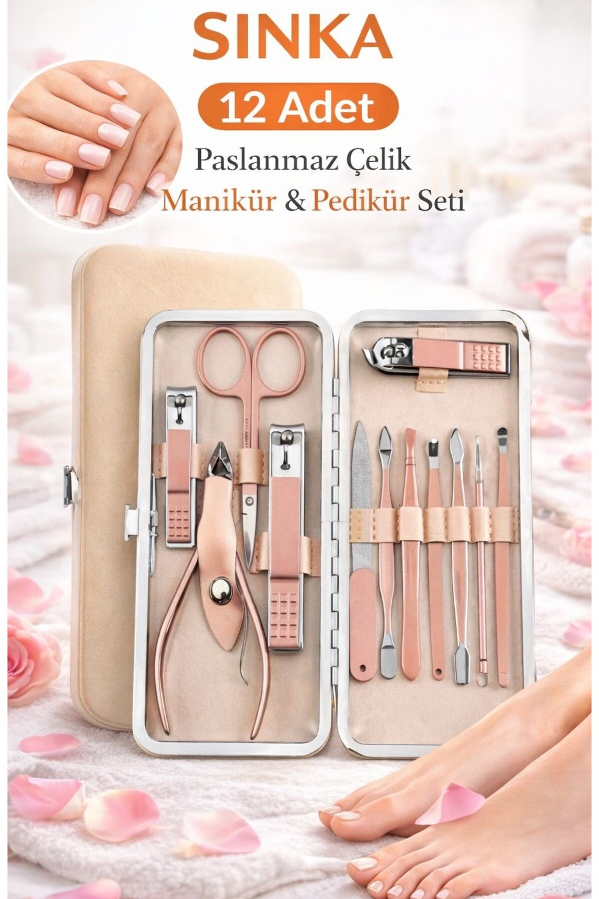 SİNKA Çantalı Paslanmaz Çelik Manikür&pedikür Set 12 Parça