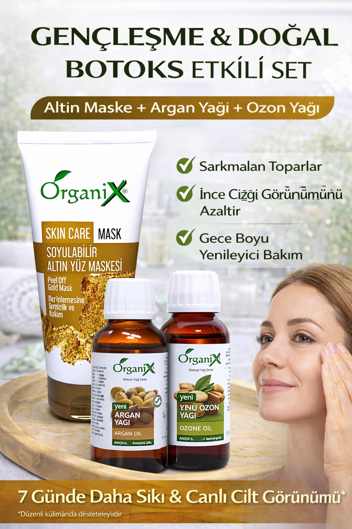 Organix Gençleşme & Doğal Botoks Etkili Gerginleştirici Set – Altın Maske + Argan & Ozon Yağı