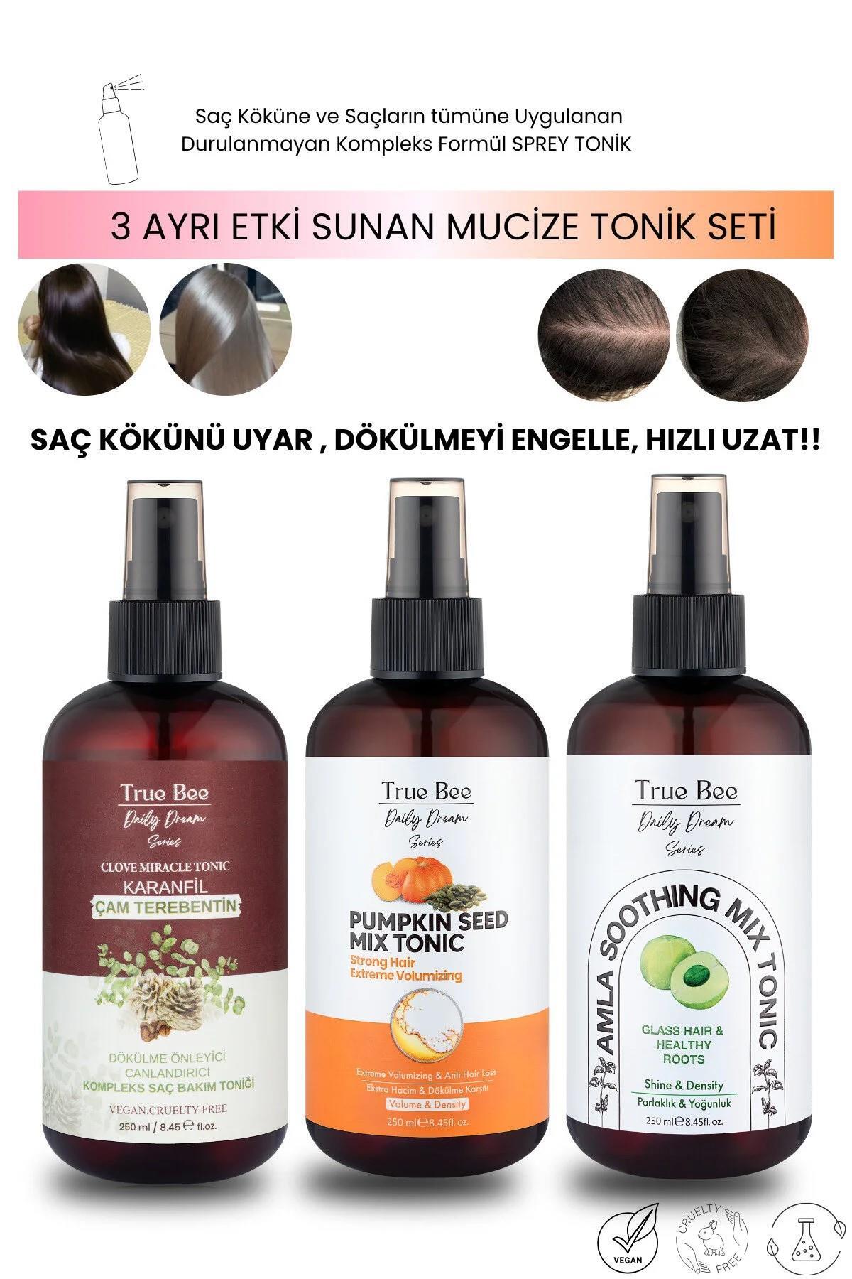 True Bee KÖK UYARIMI | DÖKÜLME ENGELLEME | HIZLI UZATMAYA YARDIMCI 3'LÜ TONİK SETİ