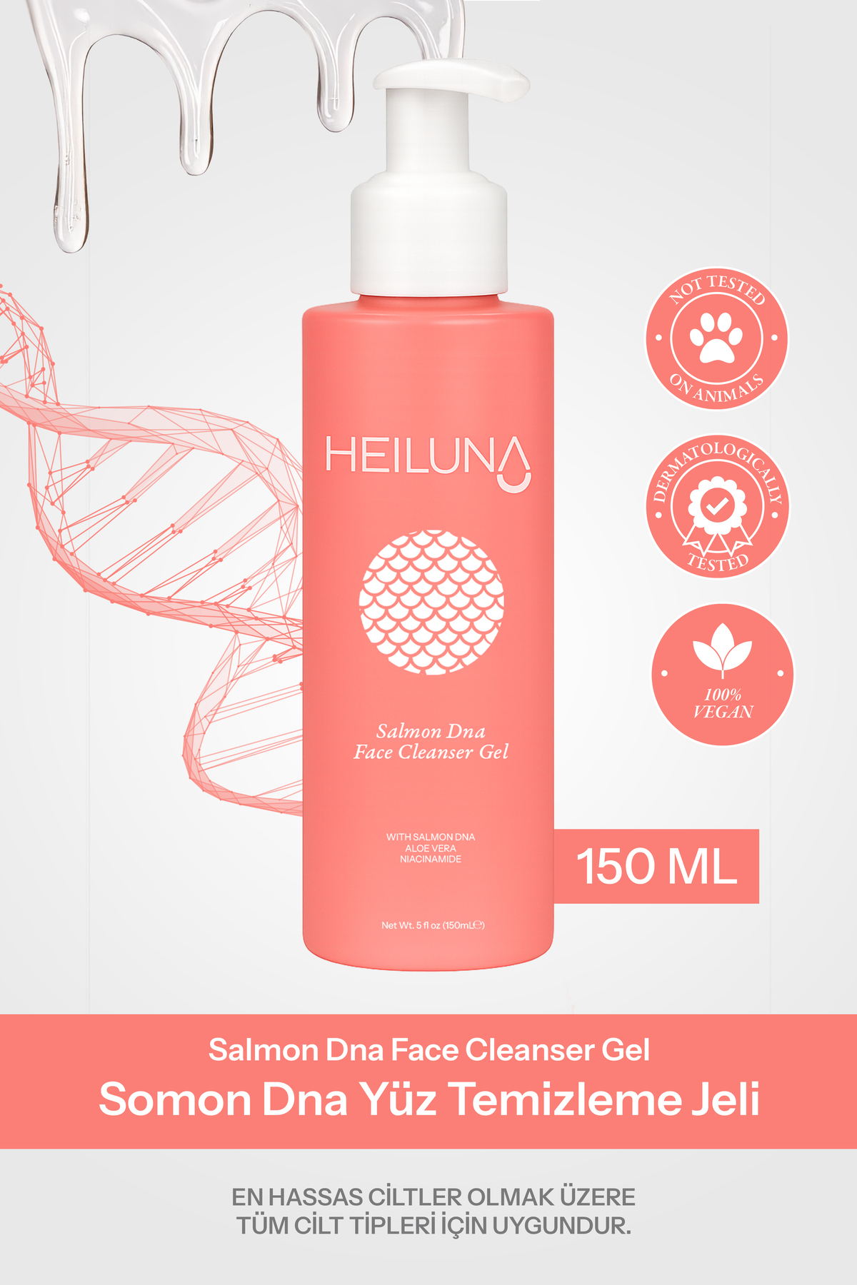 Heiluna Somon DNA Yüz Temizleme Jeli | Aloe Vera & Niasinamid | 150 ml