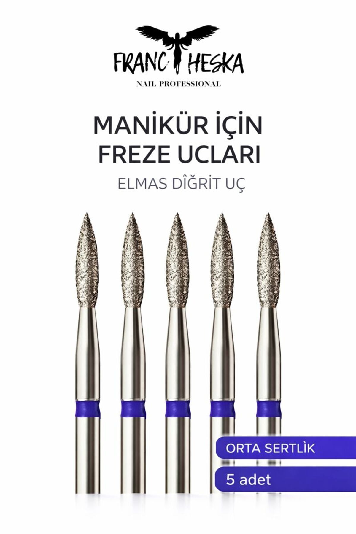 Francheska Manikür kesiciler, tırnak etlerini, ve jel cilasını çıkarmak için, mavi alev elmas ucu seti 5 adet